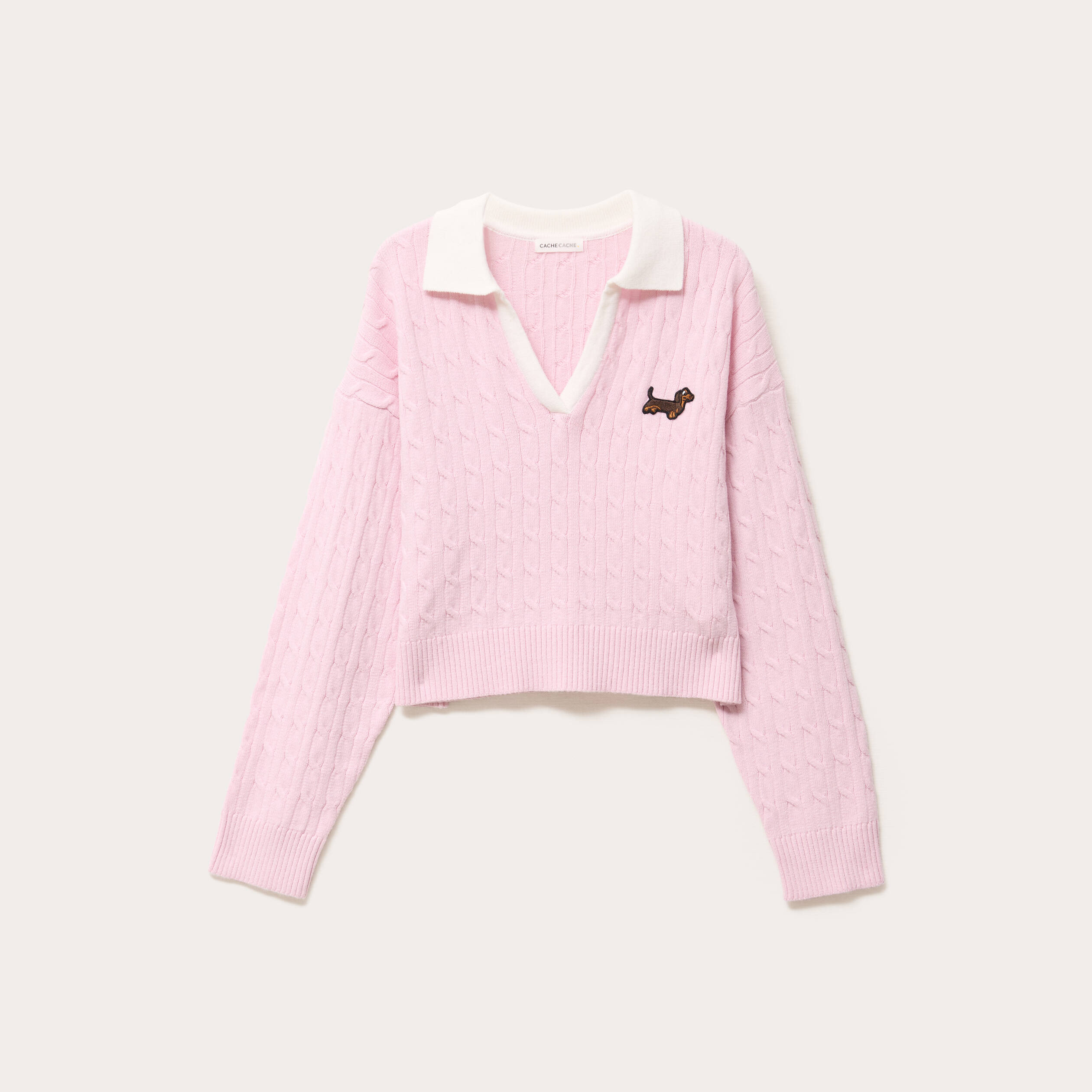 pull manches longues col polo rose clair femme Pull manches longues col polo rose clair femme
