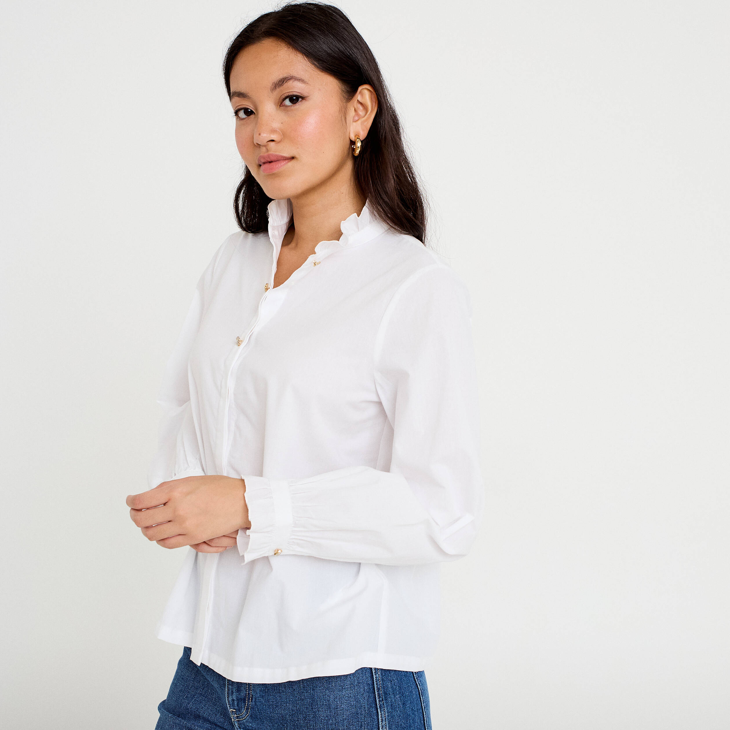 Chemise droite manches longues ecru femme