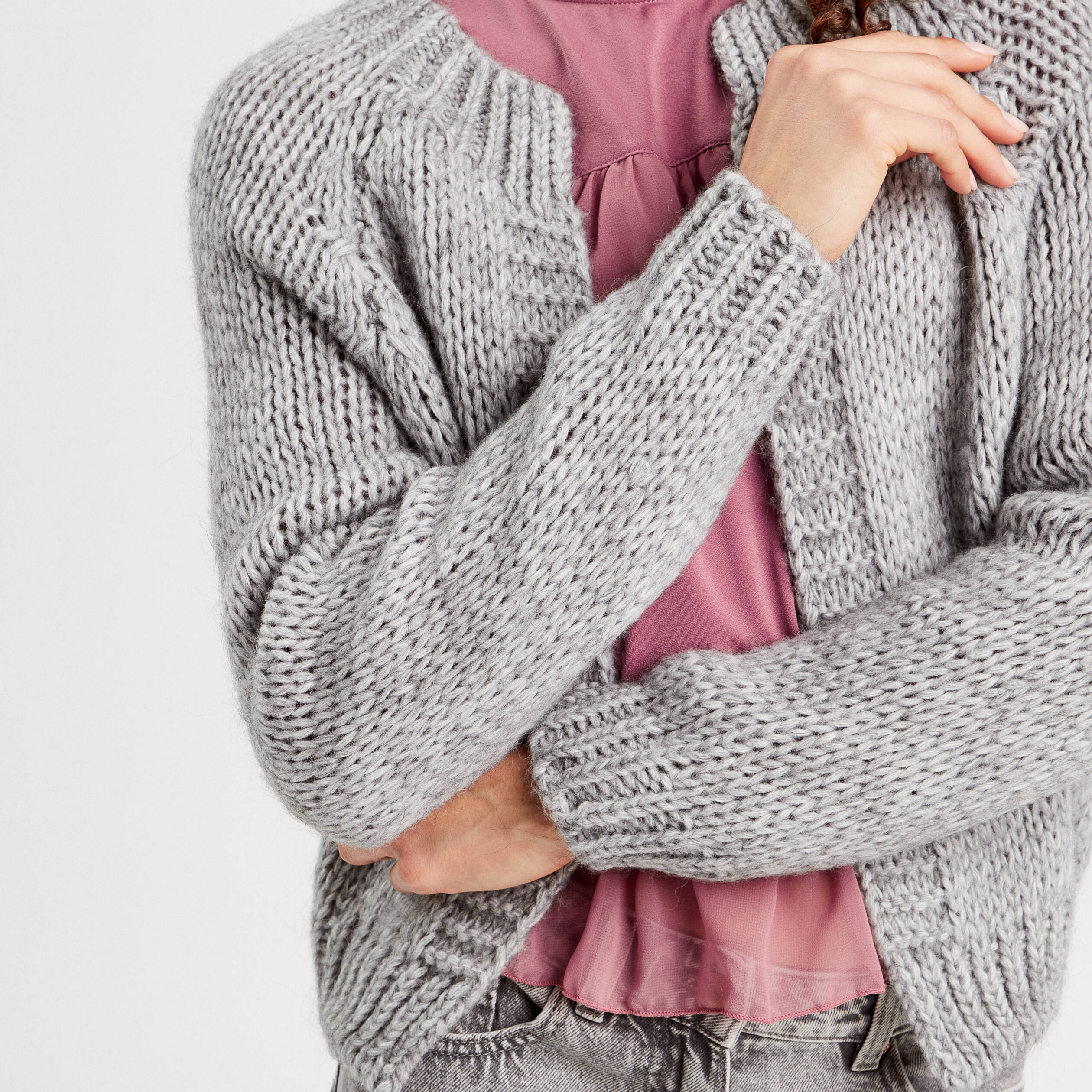 gilet manches longues gris clair femme Gilet manches longues gris clair femme