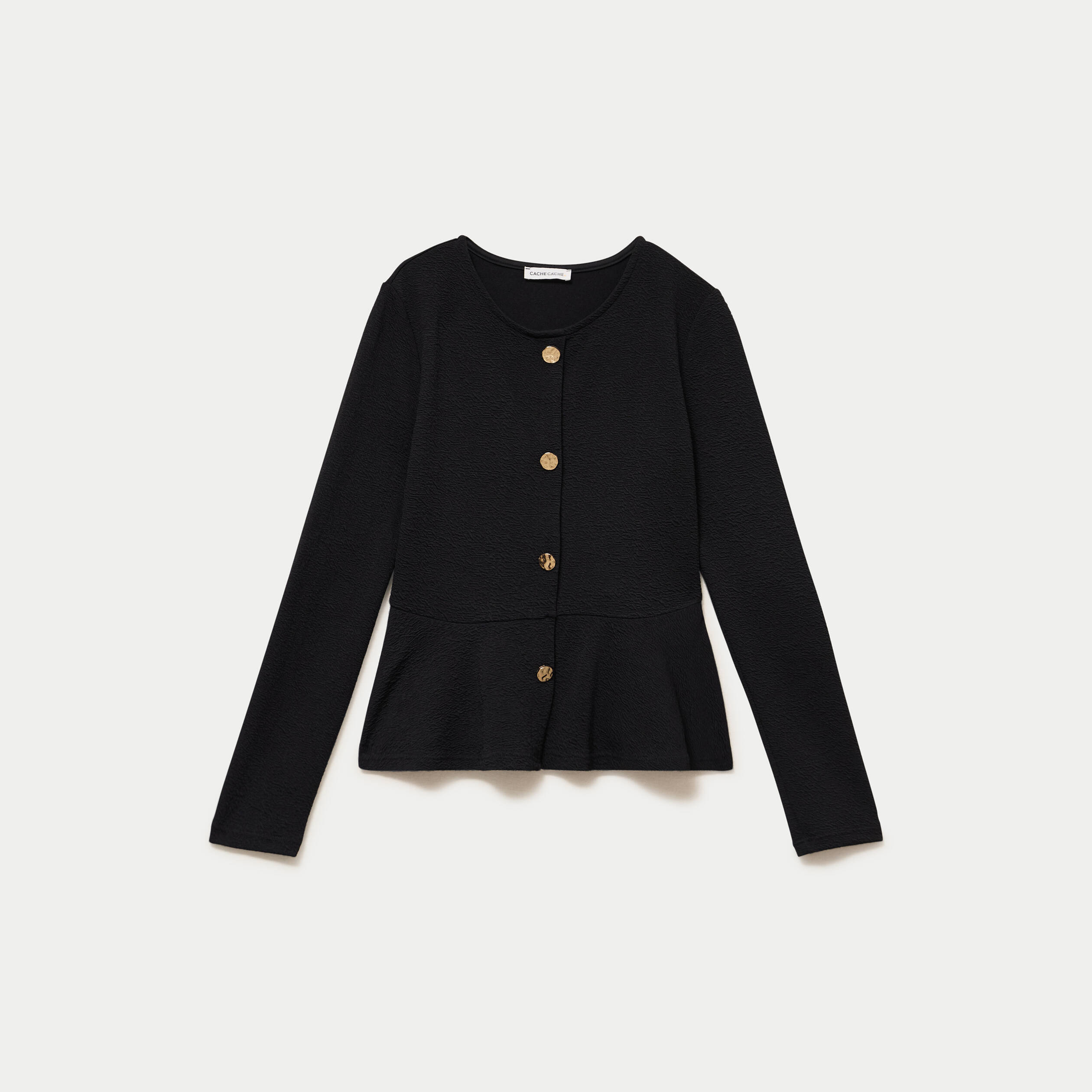 Top p&eacute;plum ajust&eacute; manches longues noir femme