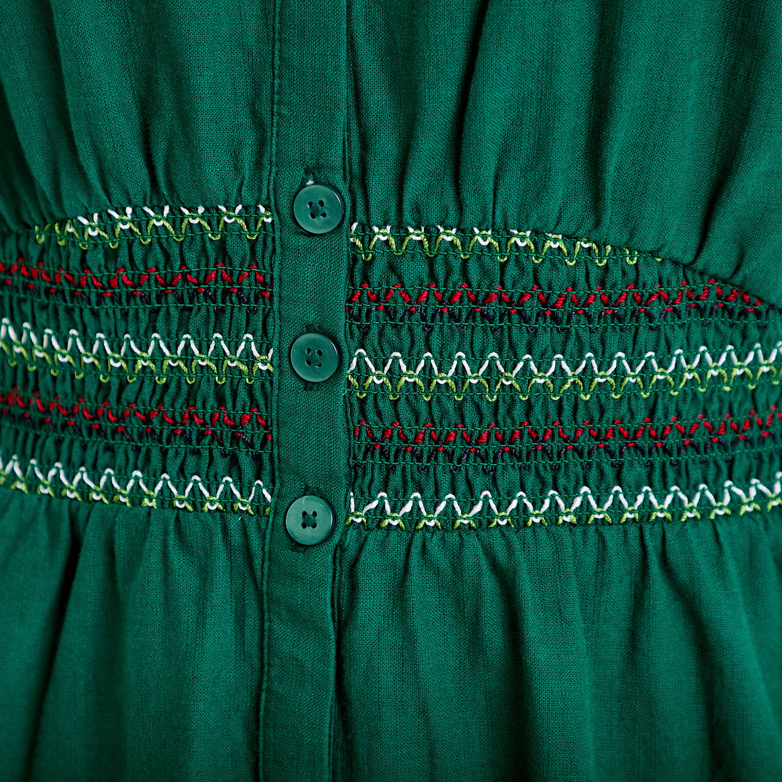 Robe &eacute;vas&eacute;e broderie col chemise vert fonc&eacute; femme