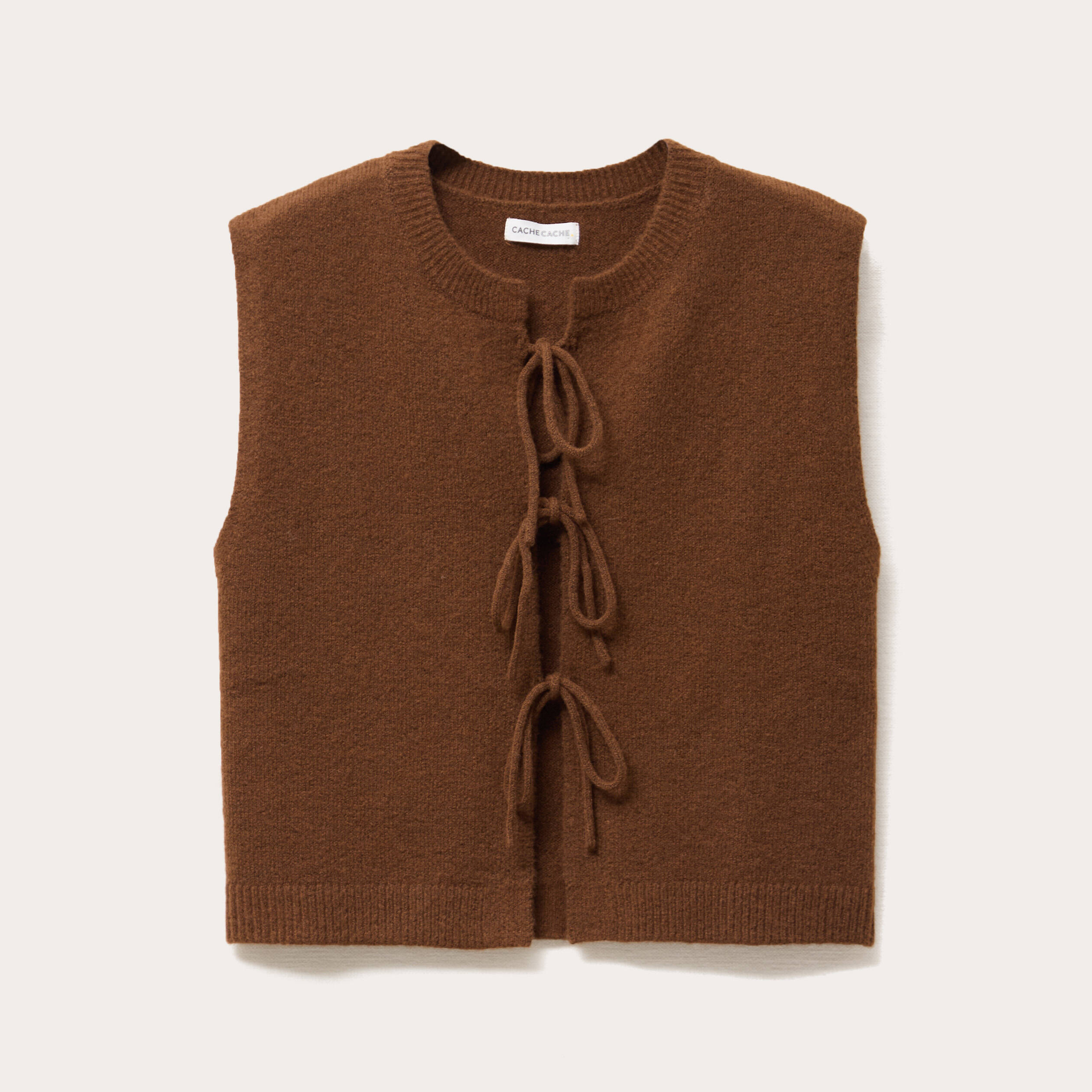 Gilet sans manches noué marron femme