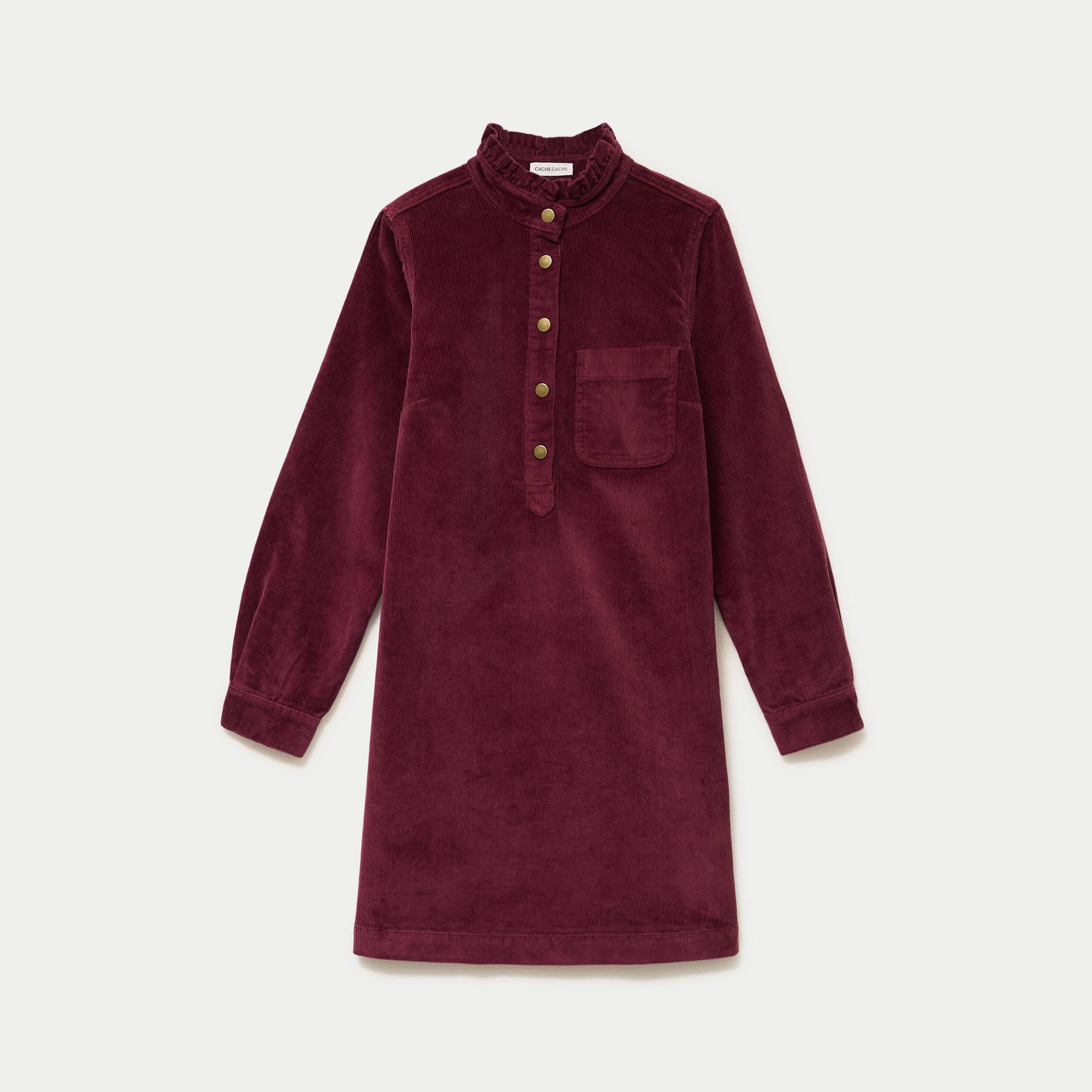 Robe droite velours col montant bordeaux femme