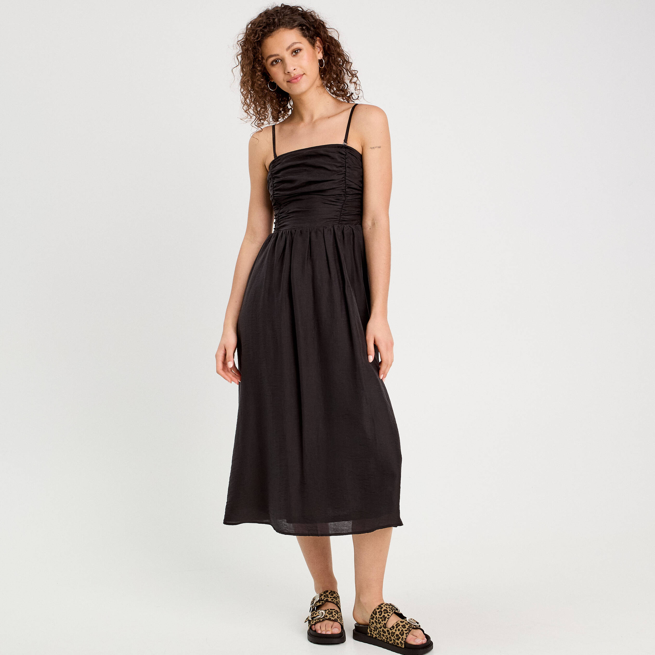 Robe longue patineuse bustier noir femme
