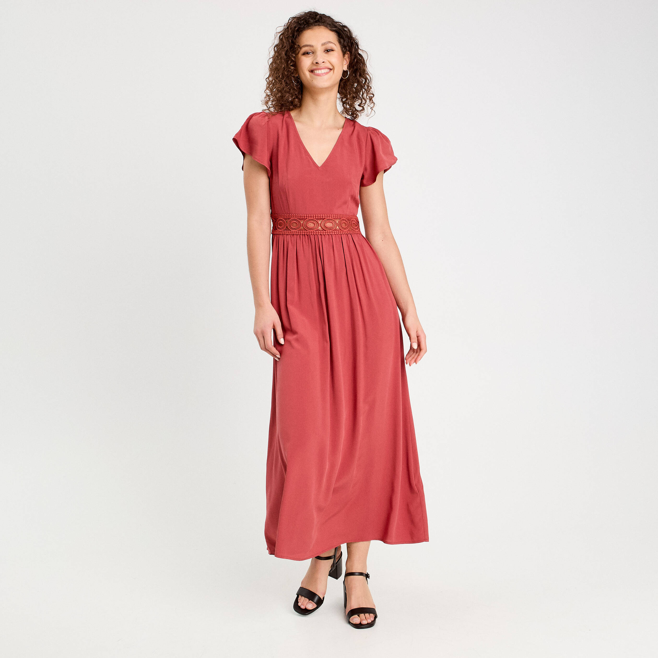 robe longue evasee vieux rose femme Robe longue évasée vieux rose femme