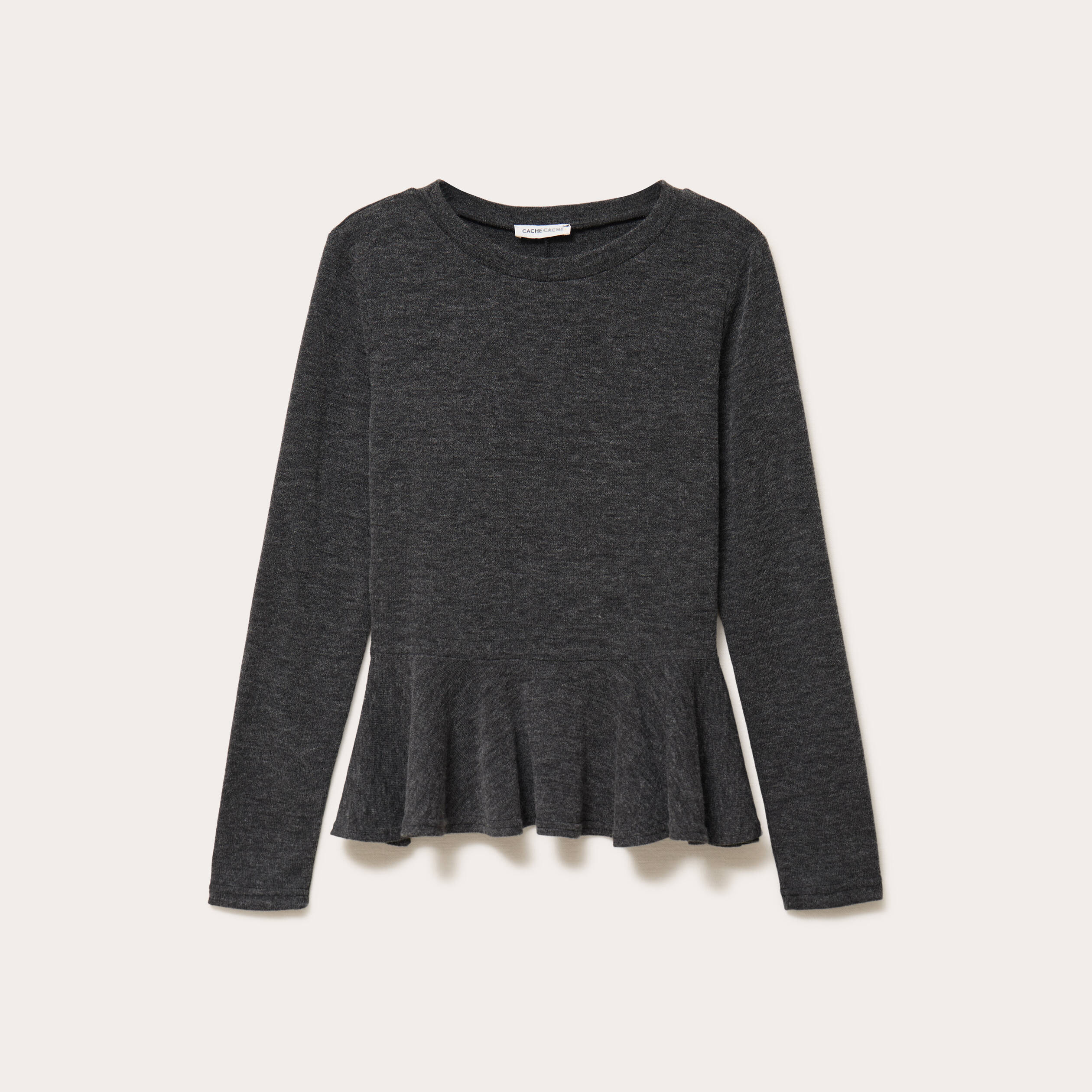 Pull ajusté court manches longues gris foncé femme Vibs