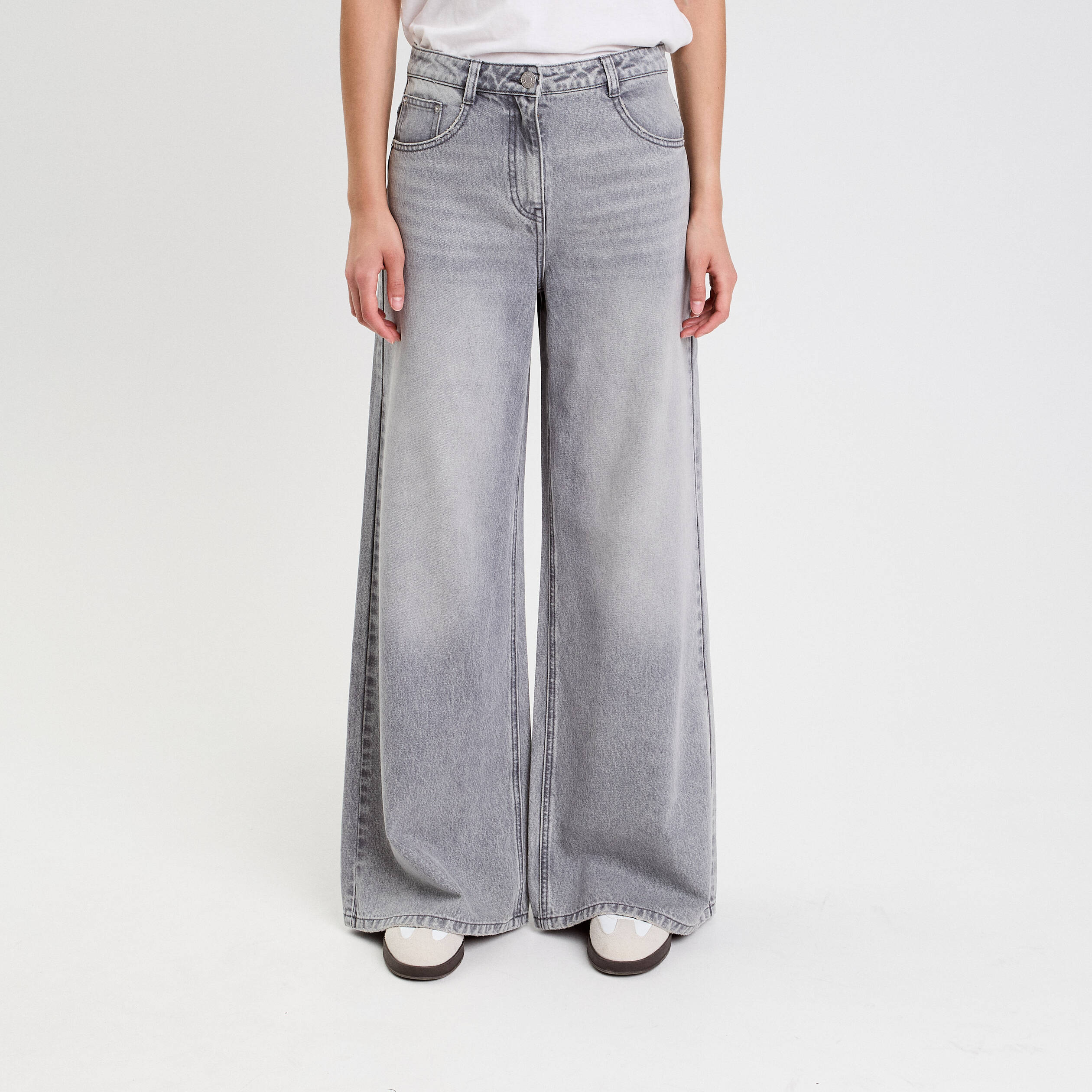 jeans wide leg ultra large denim gris femme Jeans wide leg ultra large denim gris femme