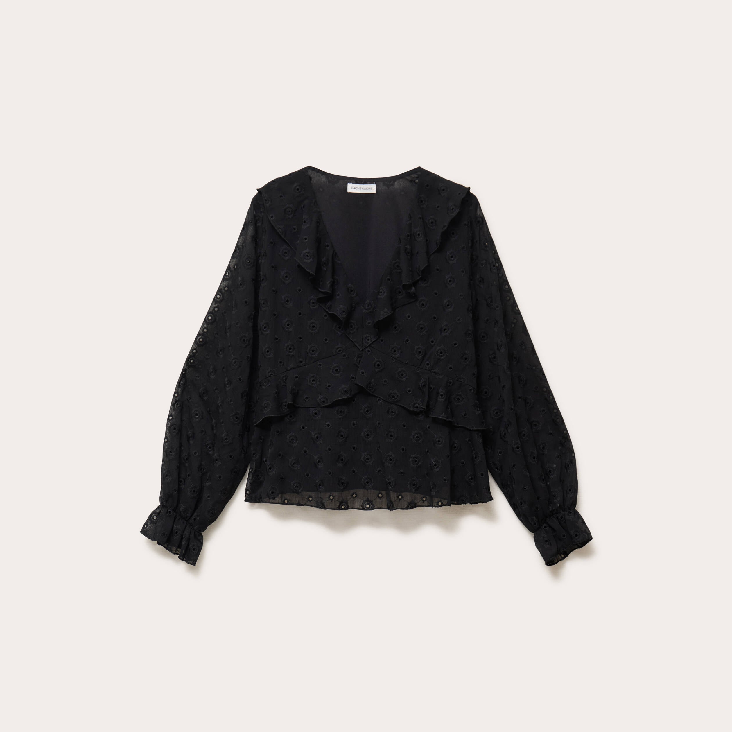 Blouse droite courte manches longues noir femme