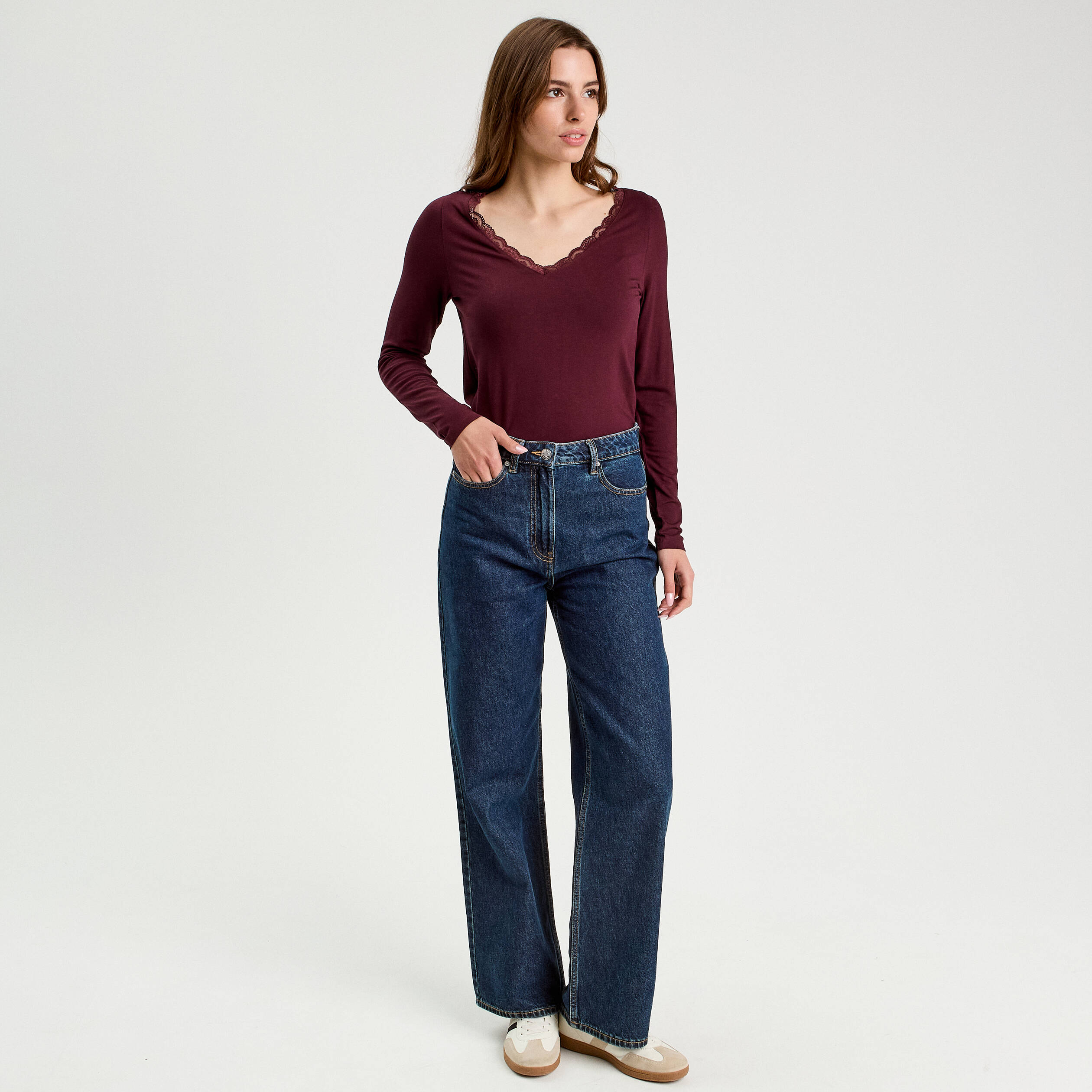 T-shirt manches longues violet foncé femme