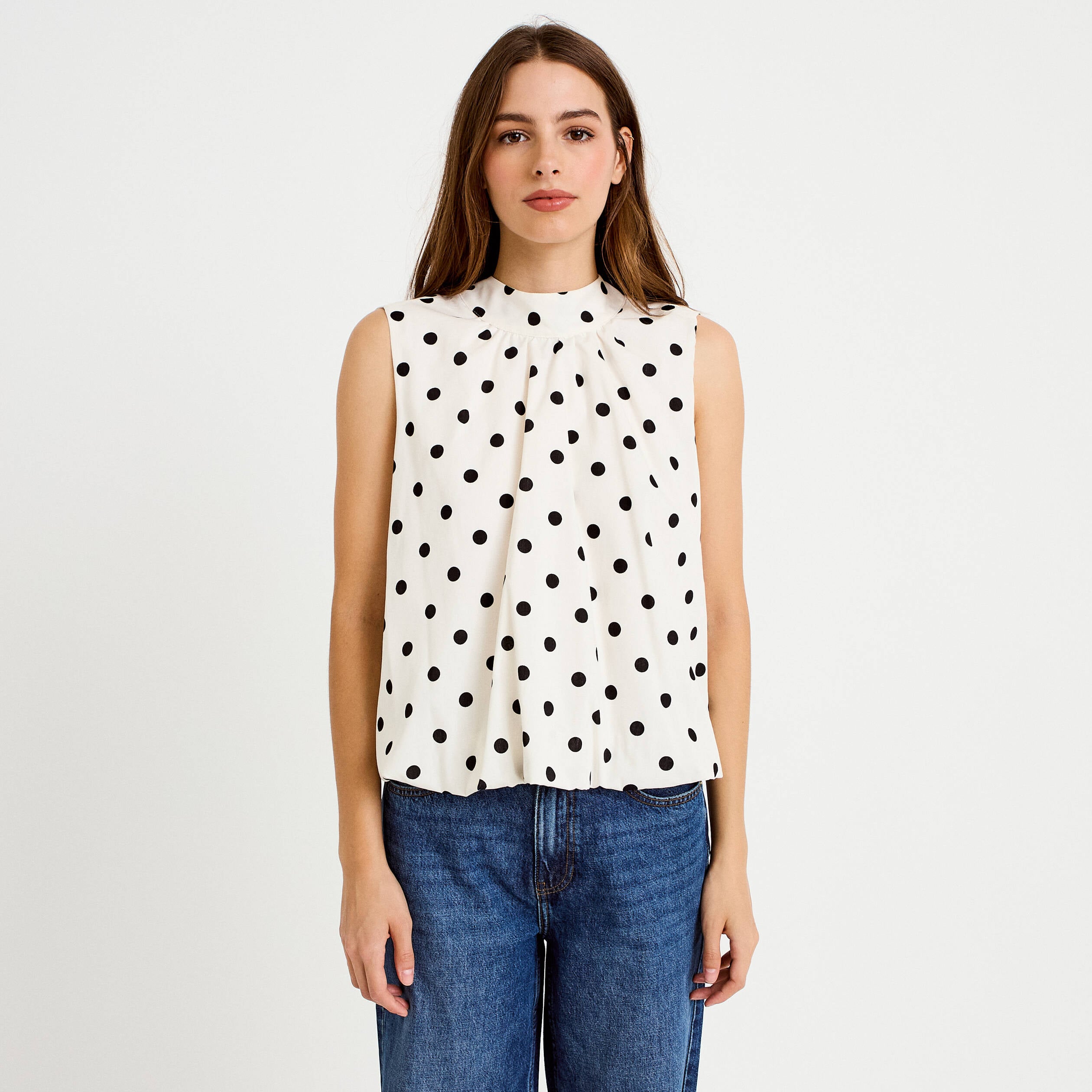Blouse ample sans manches dos d&eacute;collet&eacute; blanc femme