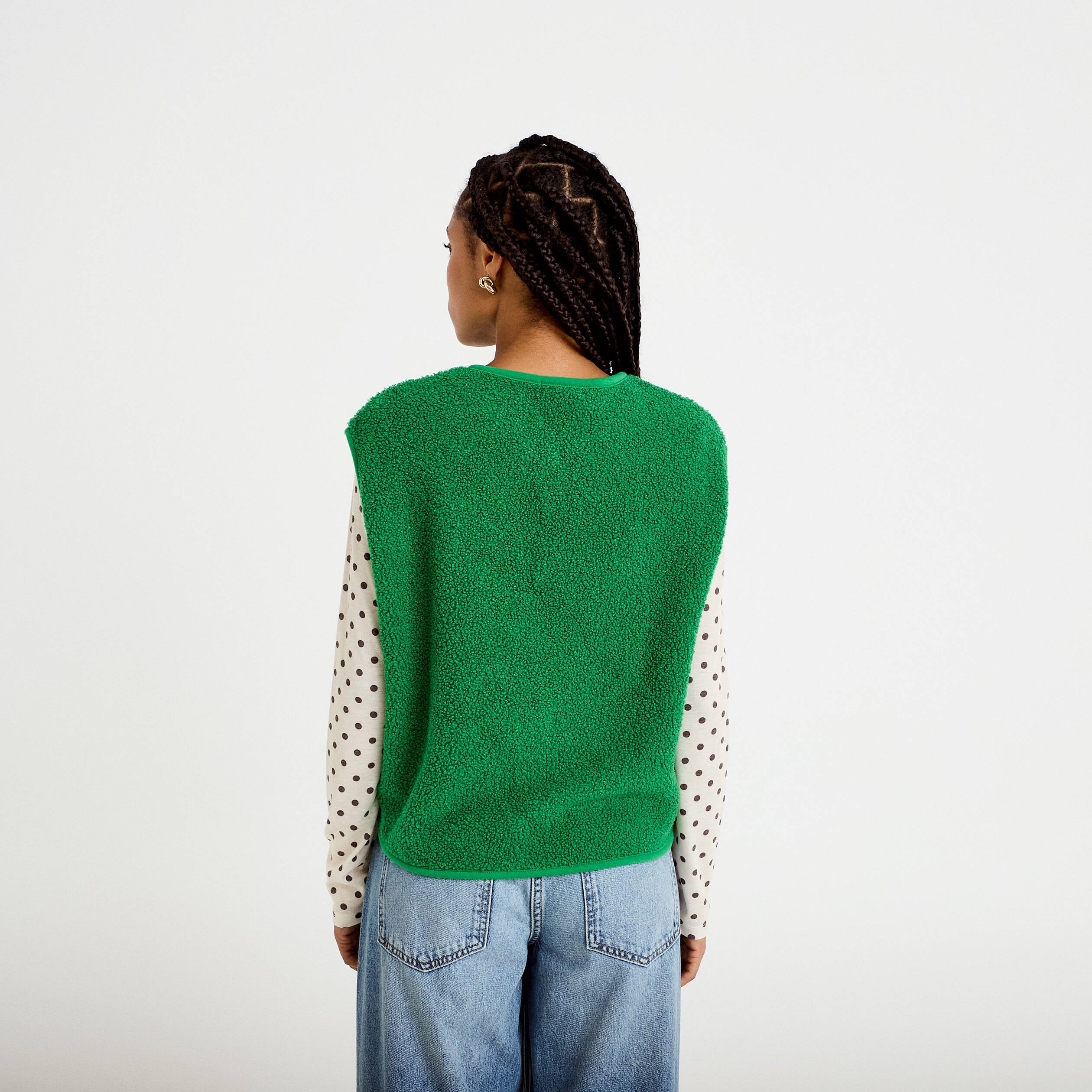Gilet sans manches fausse fourrure vert fonc&eacute; femme