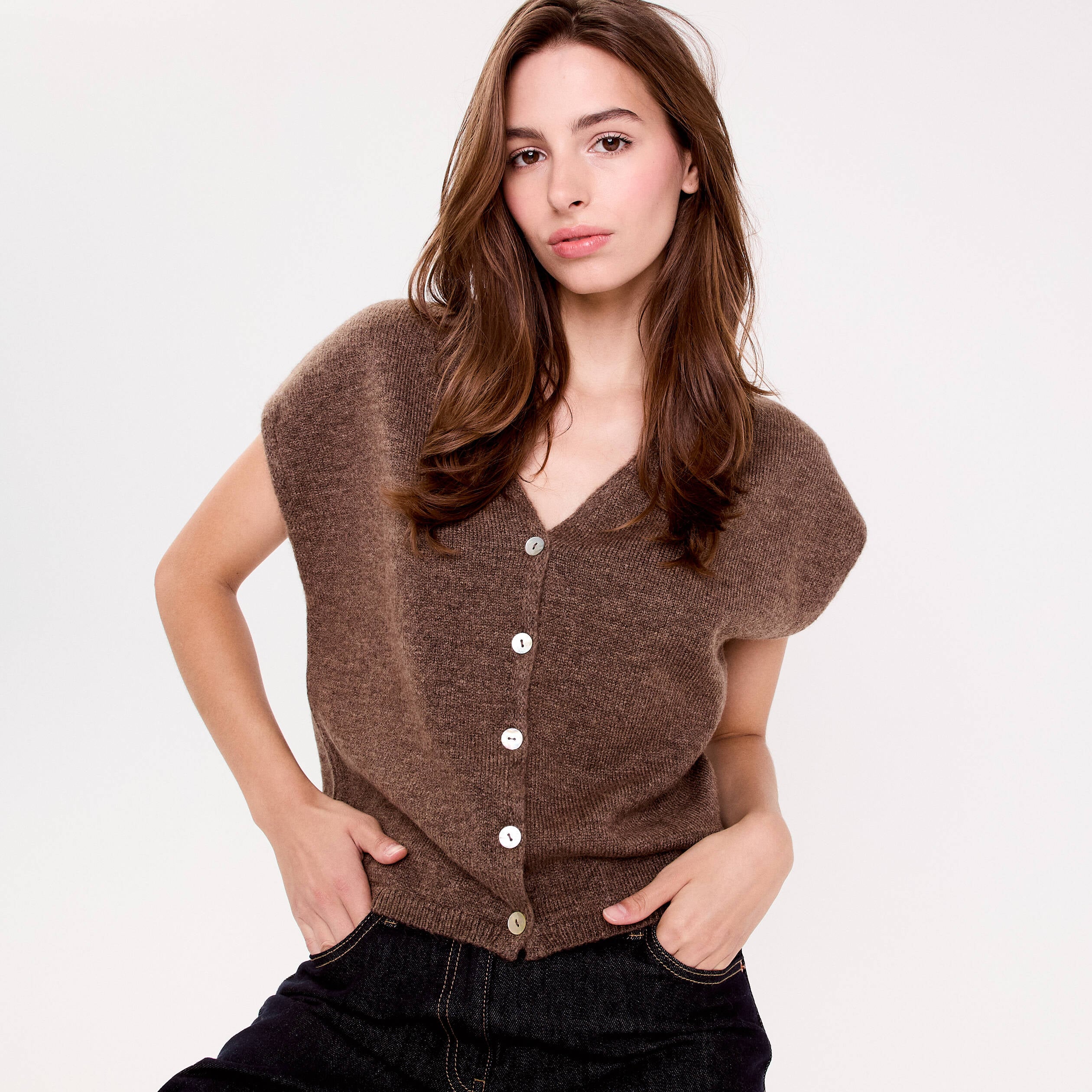 Gilet sans manches marron clair femme