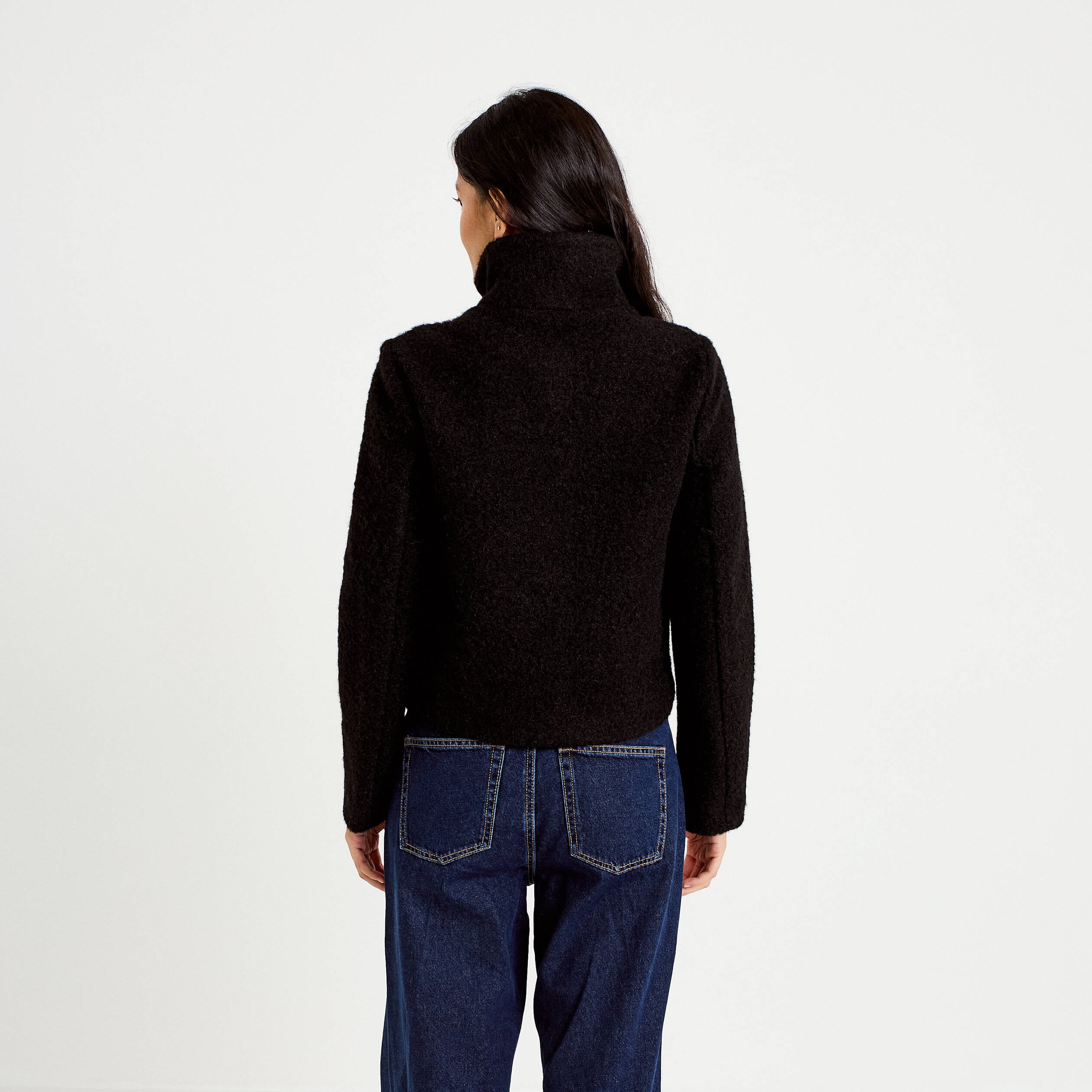 Veste droite bouclette col montant noir femme