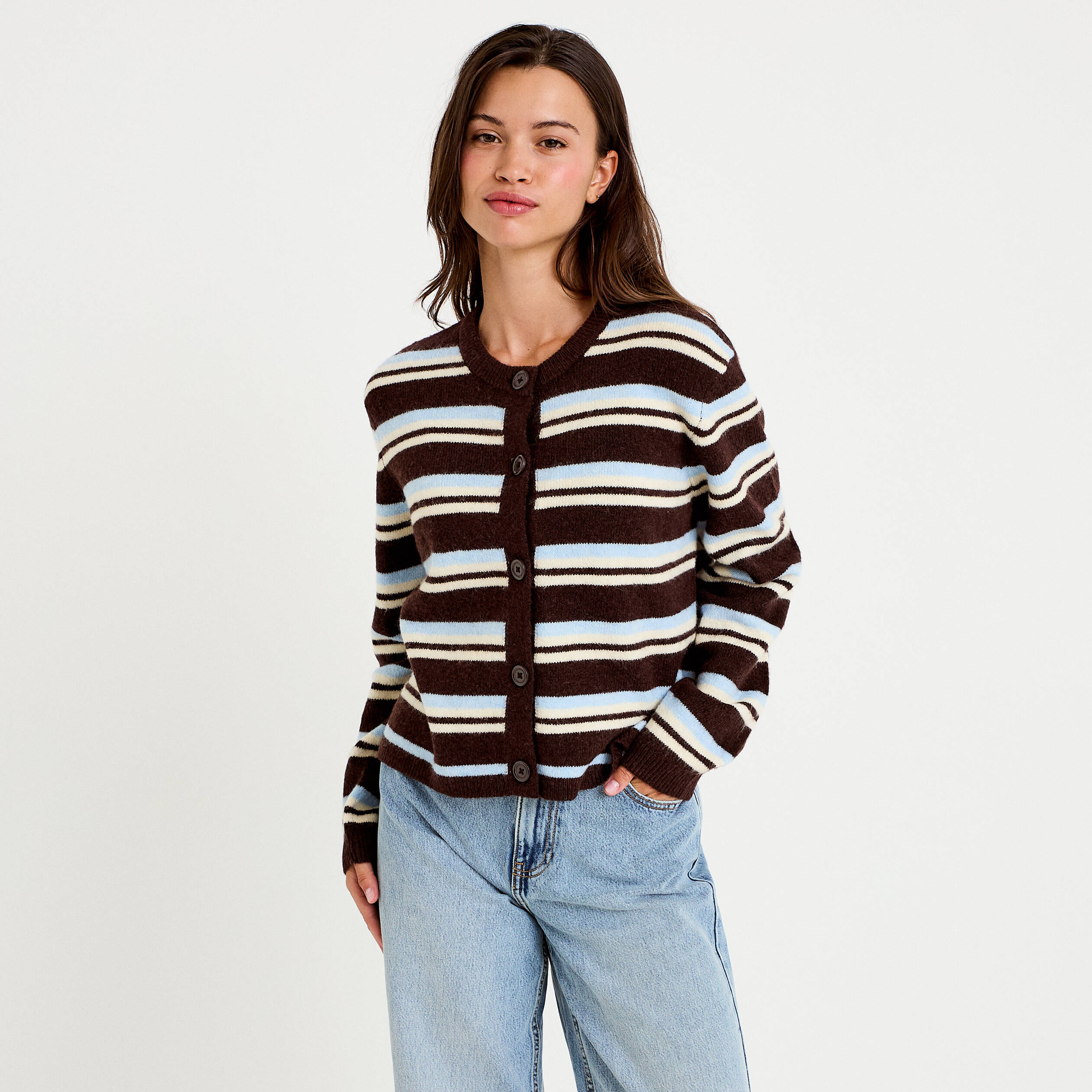 Gilet manches longues bleu ciel femme