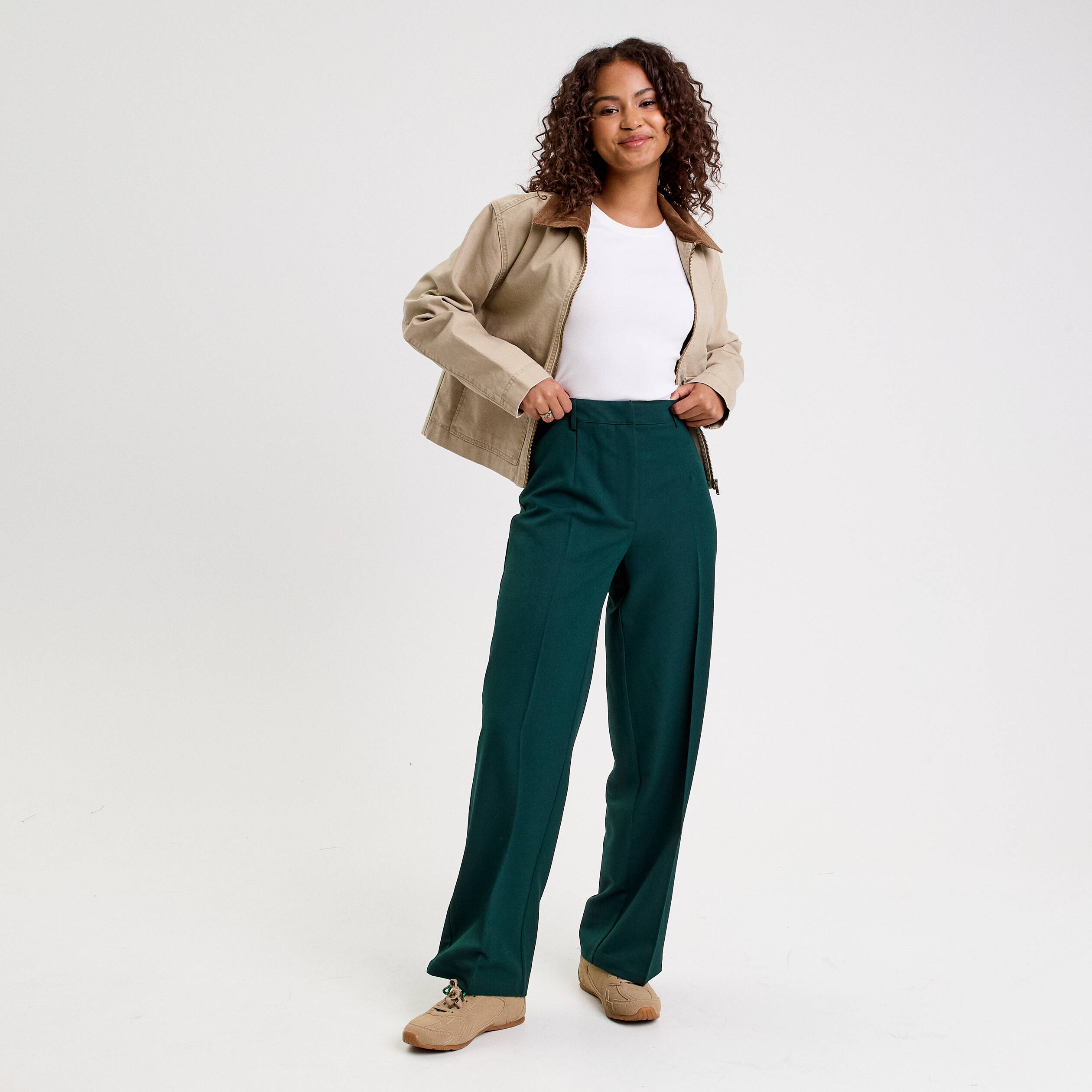 Pantalon bootcut taille haute vert fonc&eacute; femme