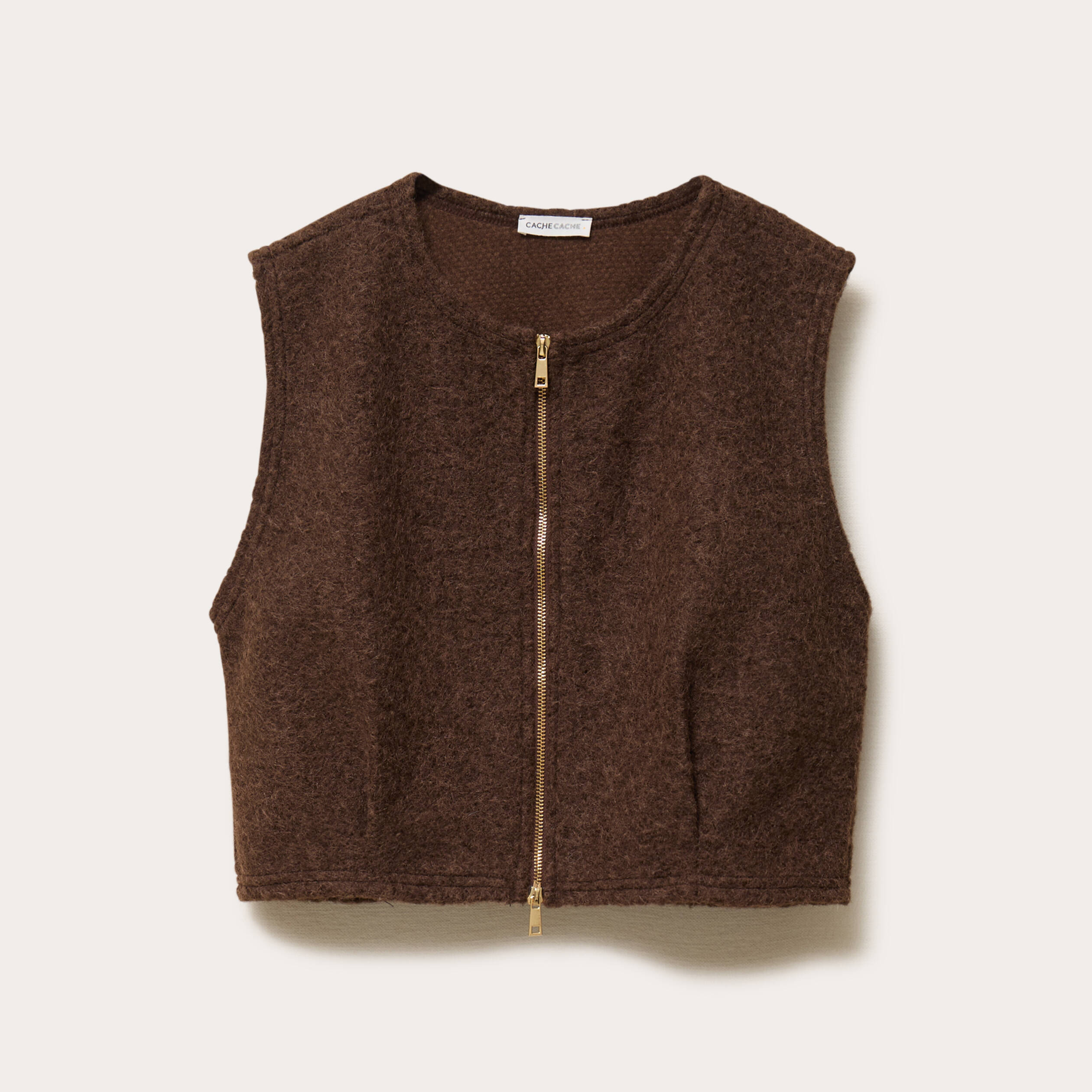 Veste sans manches effet polaire marron fonc&eacute; femme