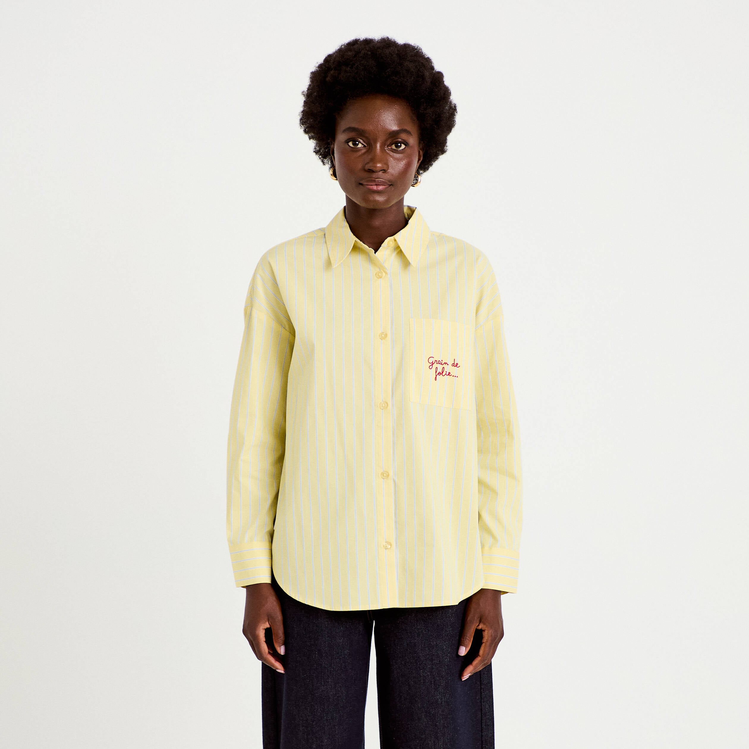 Chemise oversize manches longues jaune femme