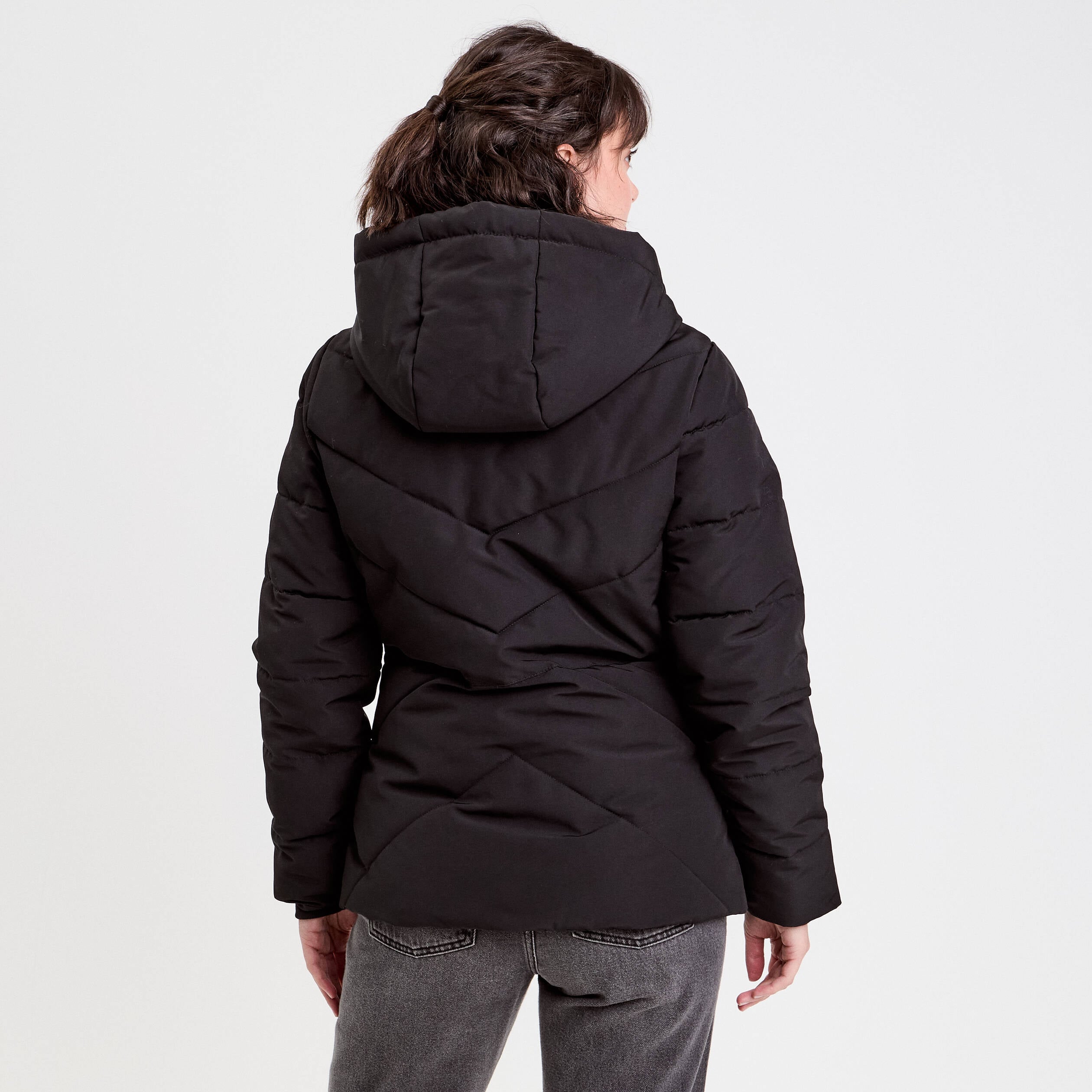 Doudoune cintr&eacute;e &agrave; capuche noir femme