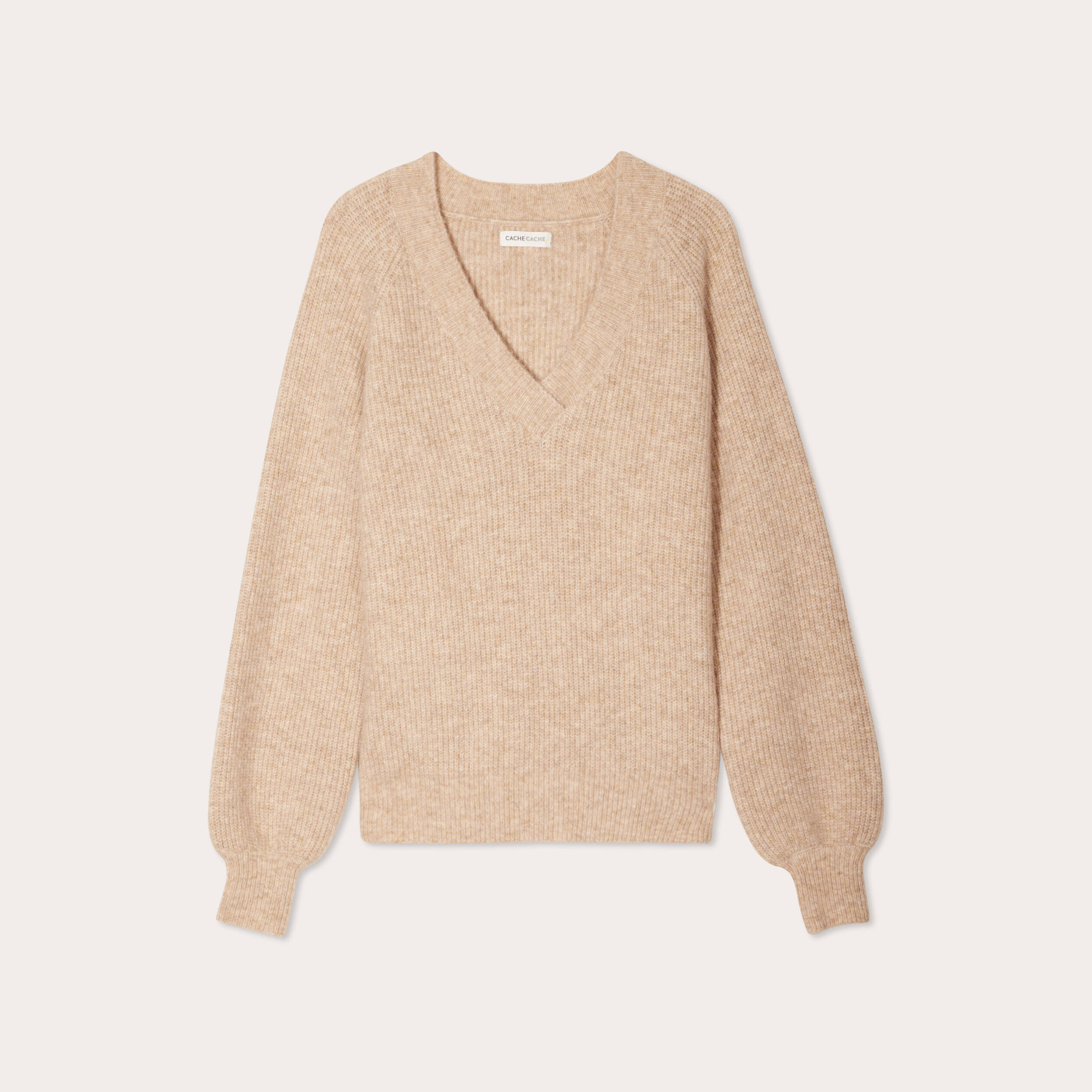 Pull col v beige femme deals