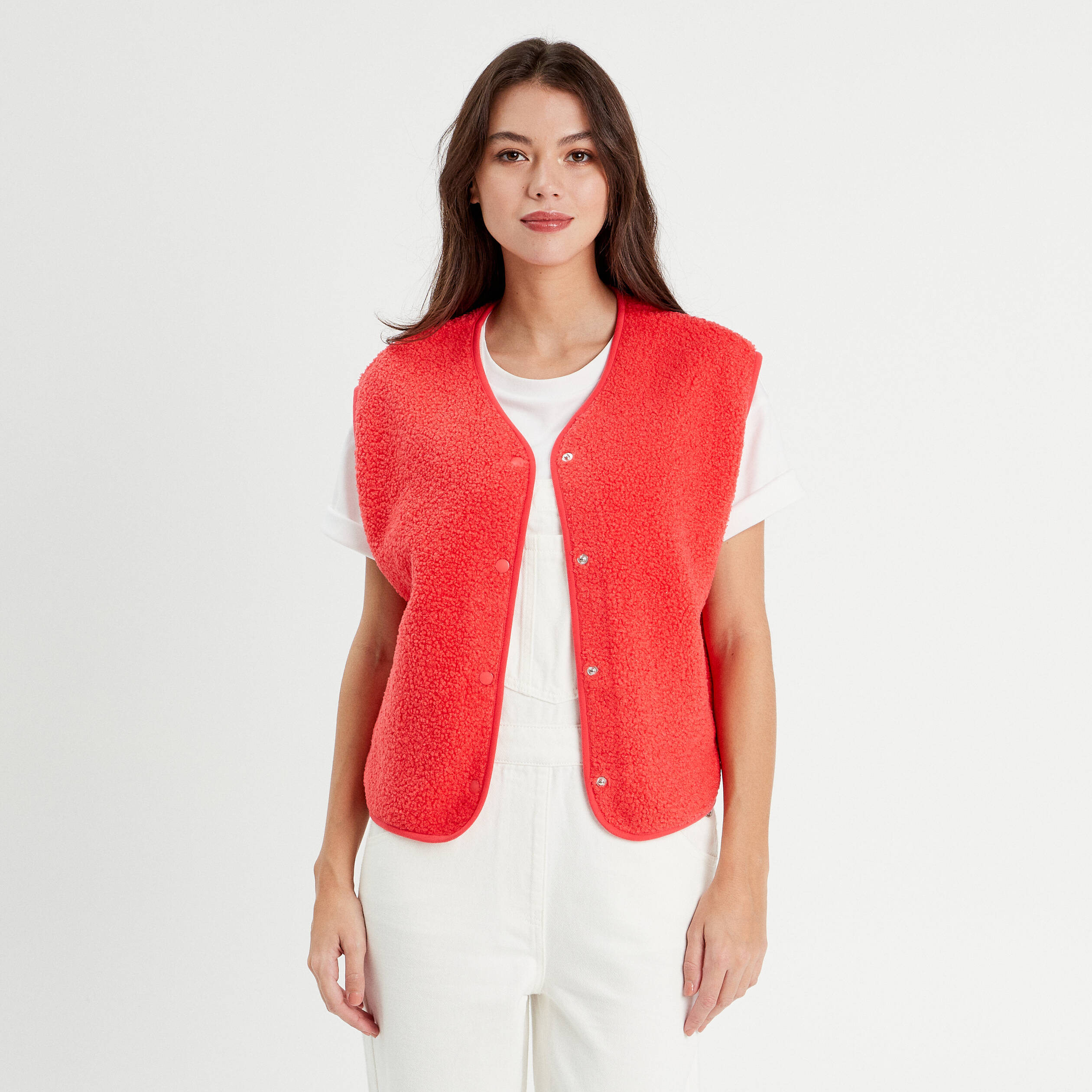 Gilet polaire sans manches rouge femme