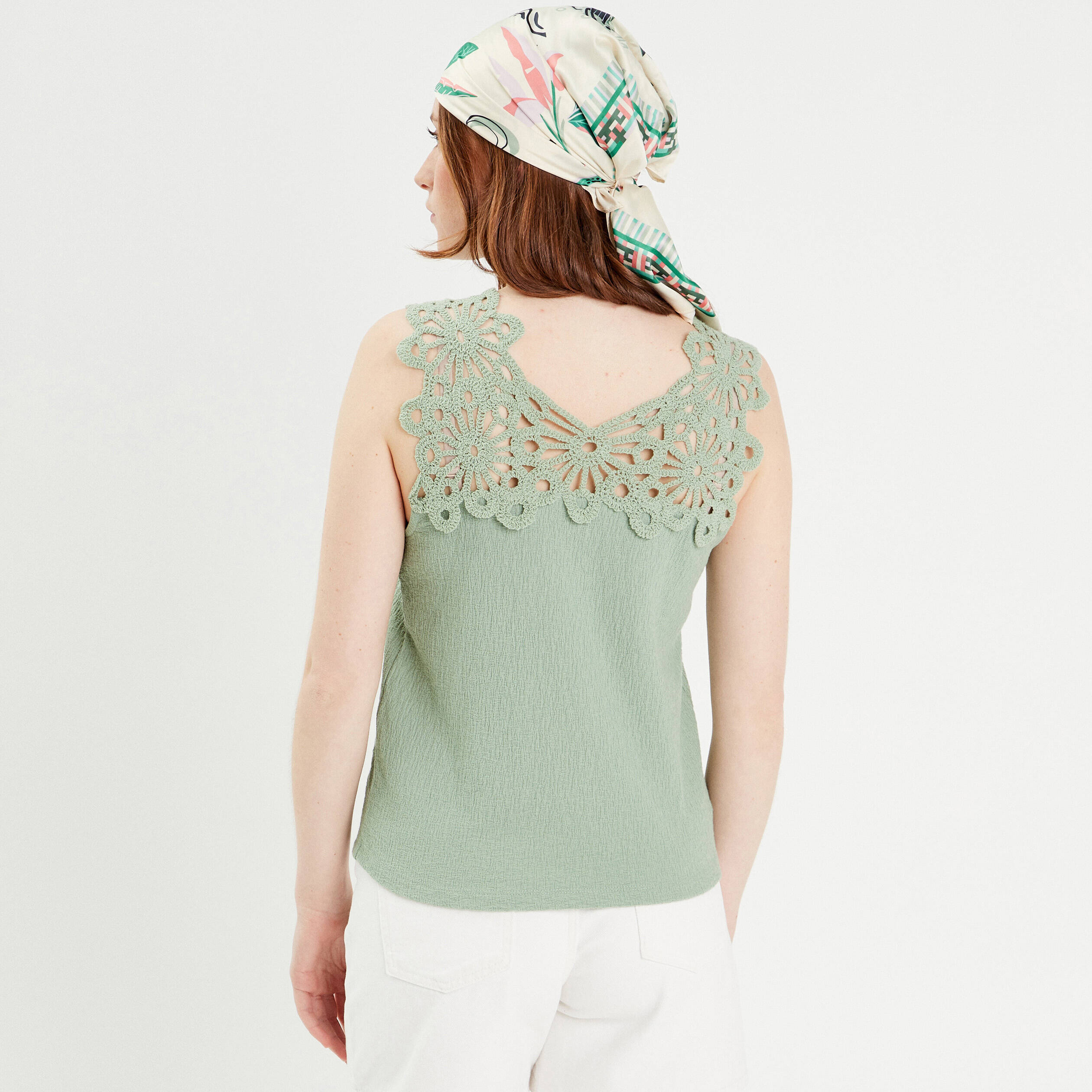 debardeur dos crochet vert olive femme Débardeur dos crochet vert olive femme