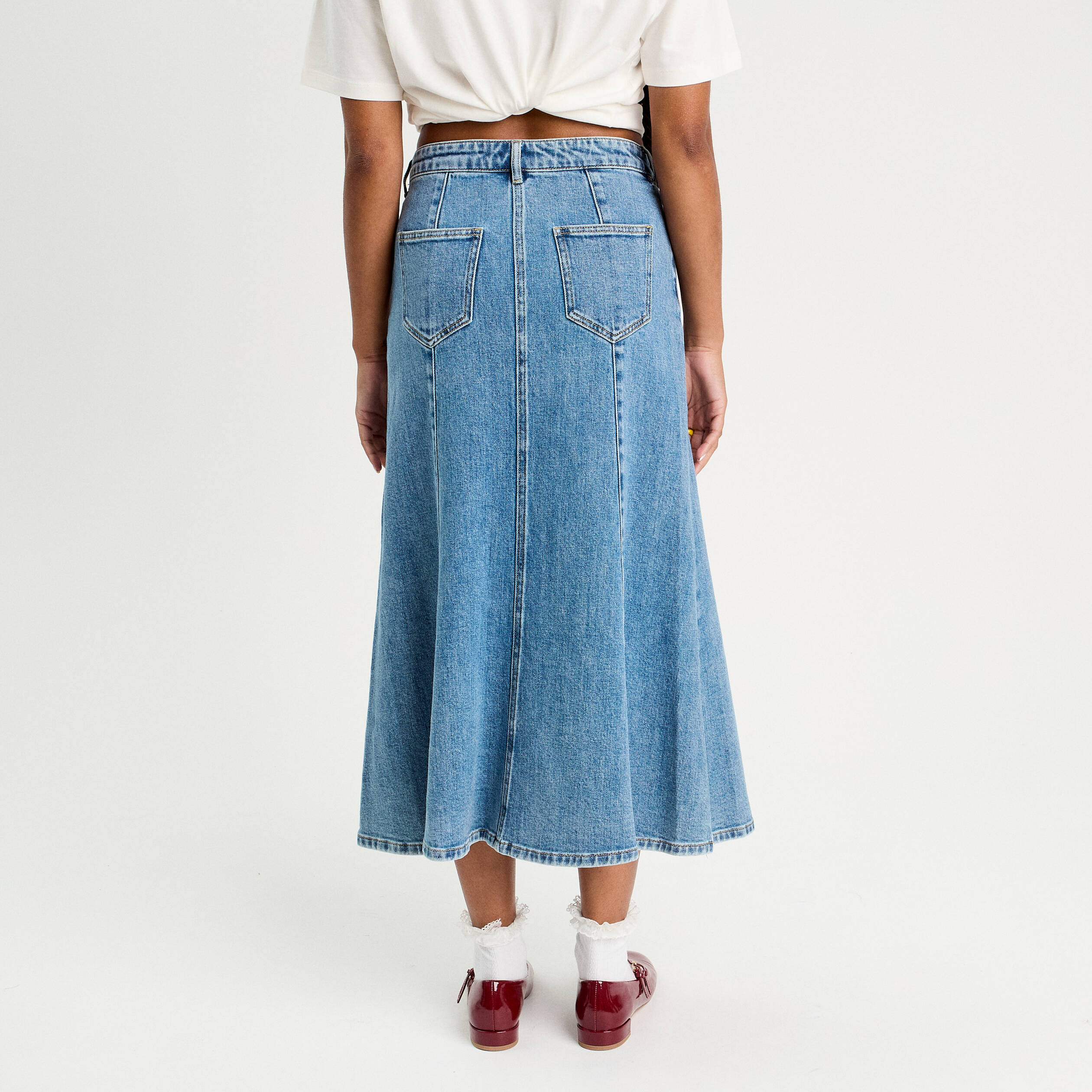 jupe midi trapeze en jean denim double stone femme Jupe midi trapèze en jean denim double stone femme