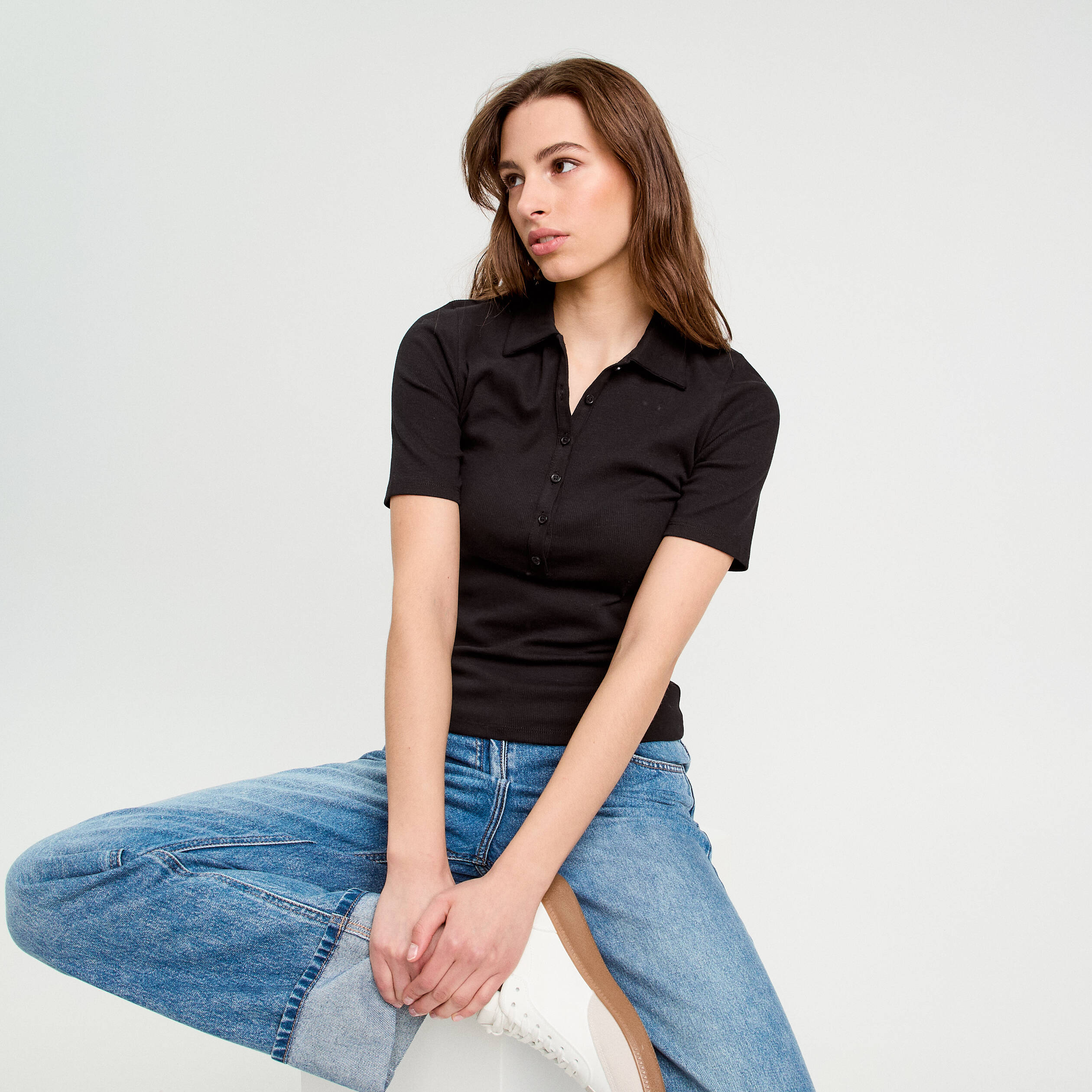Polo manches courtes noir femme