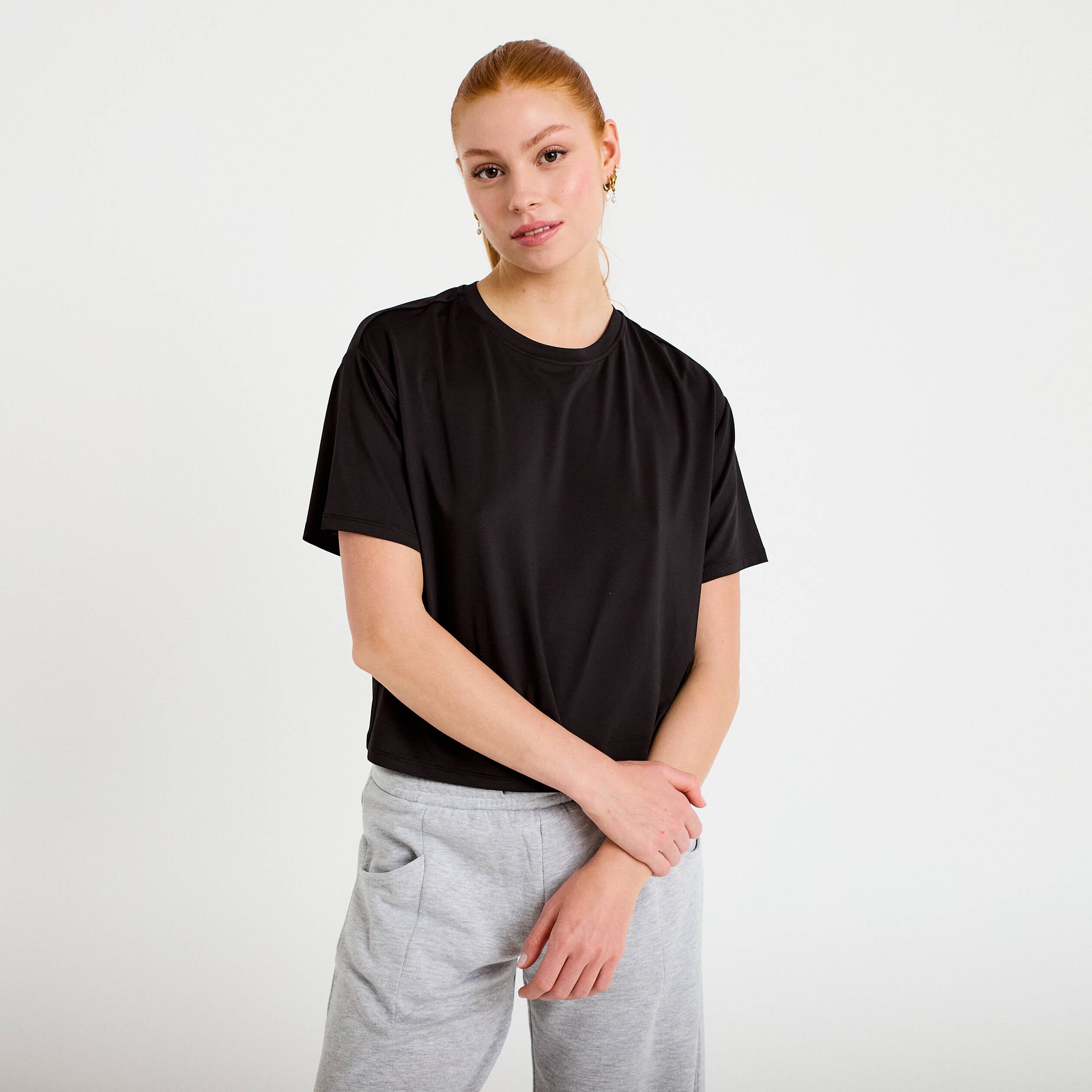 T-shirt col rond manches courtes noir femme