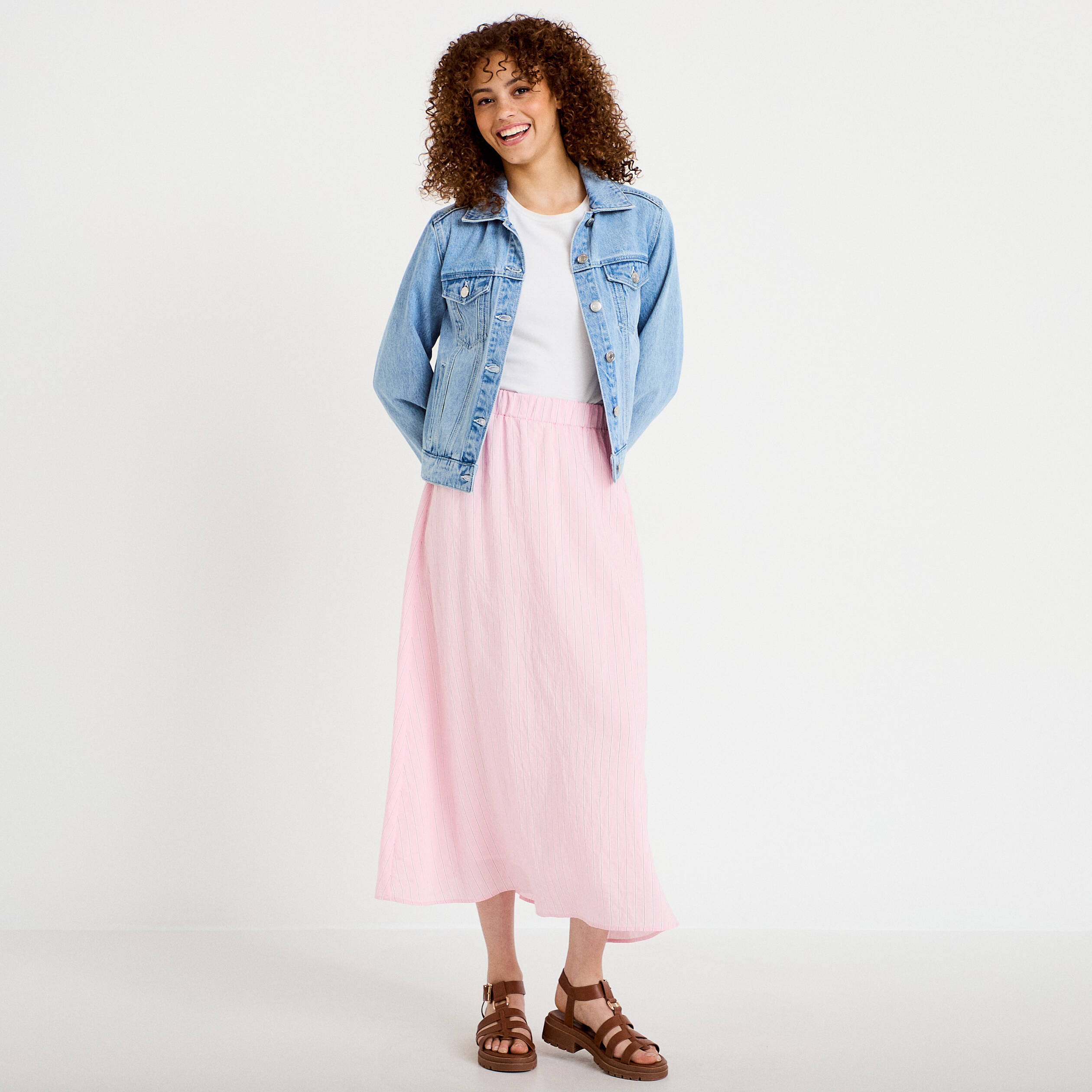 Jupon &eacute;vas&eacute; longueur 3/4 rose femme