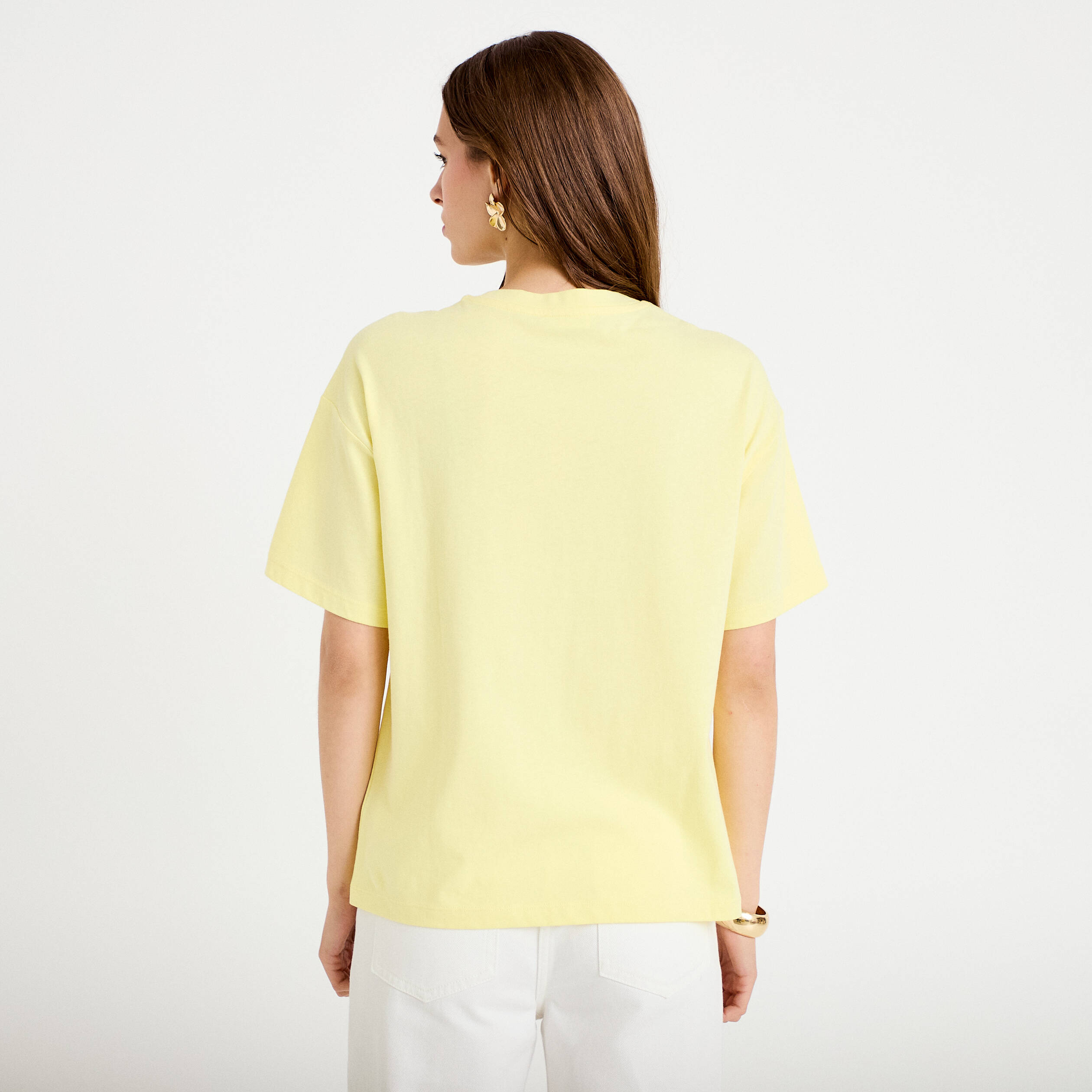 T-shirt oversize manches courtes jaune pastel femme