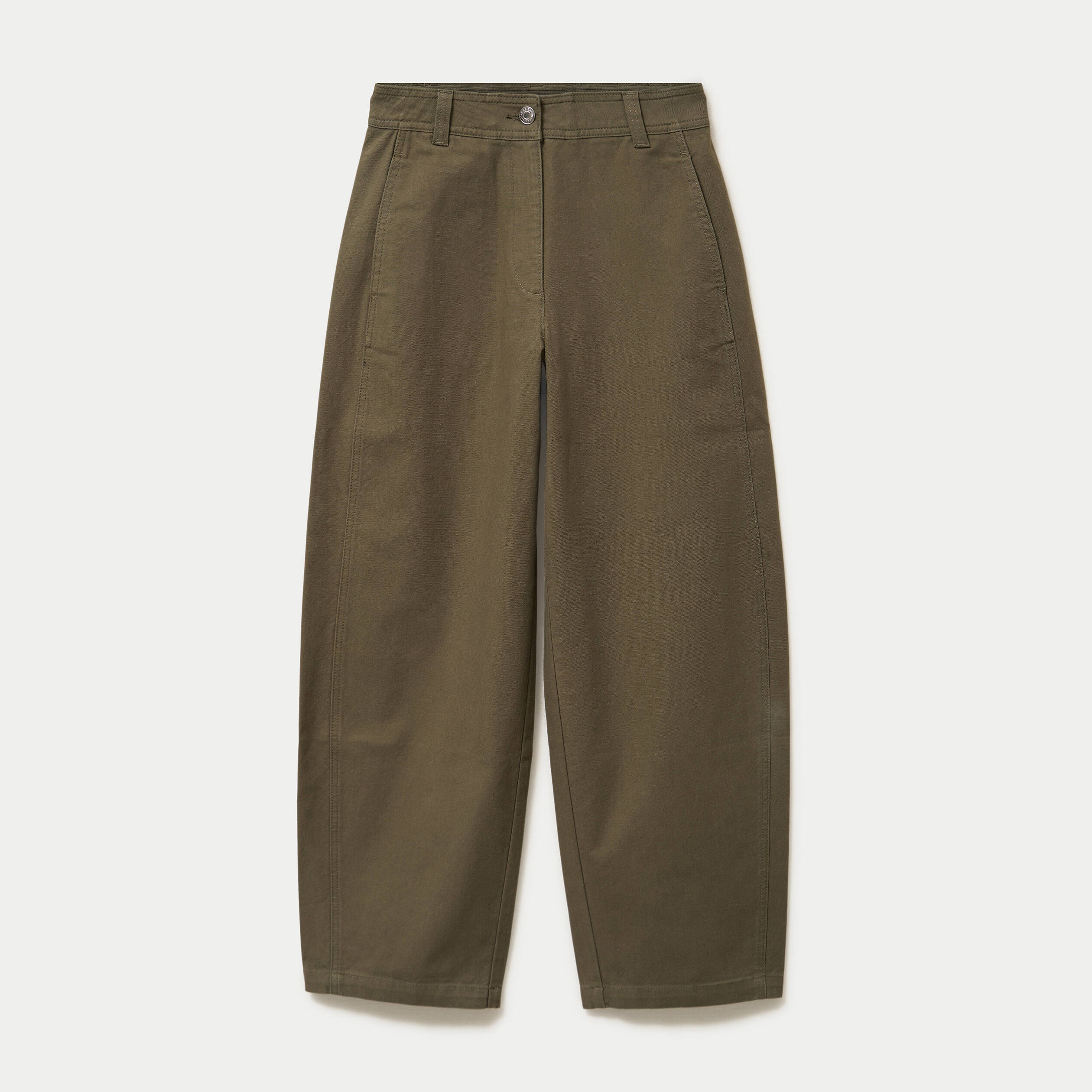Pantalon chino coupe barrel vert kaki femme