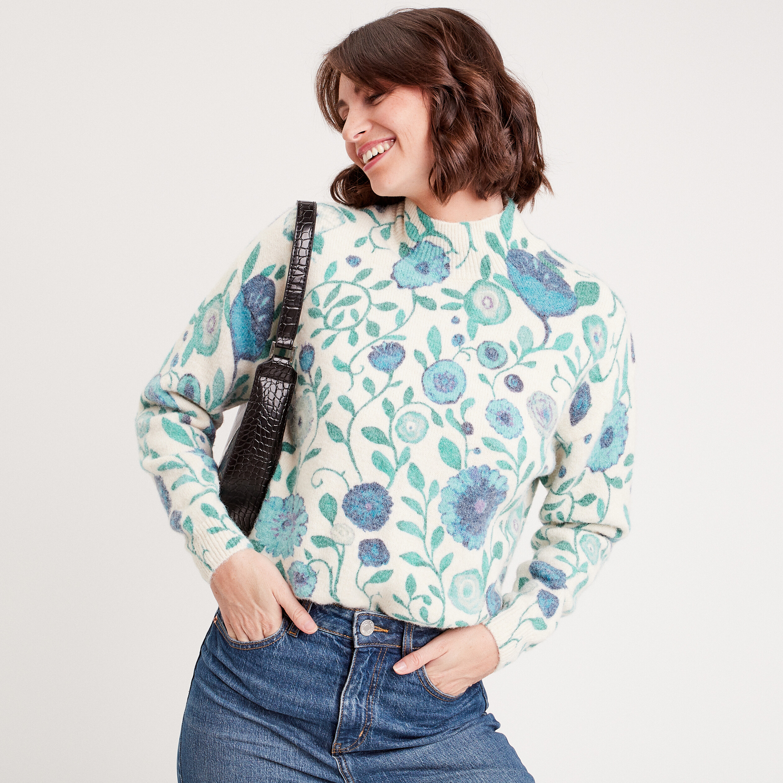 Pull col montant beige femme