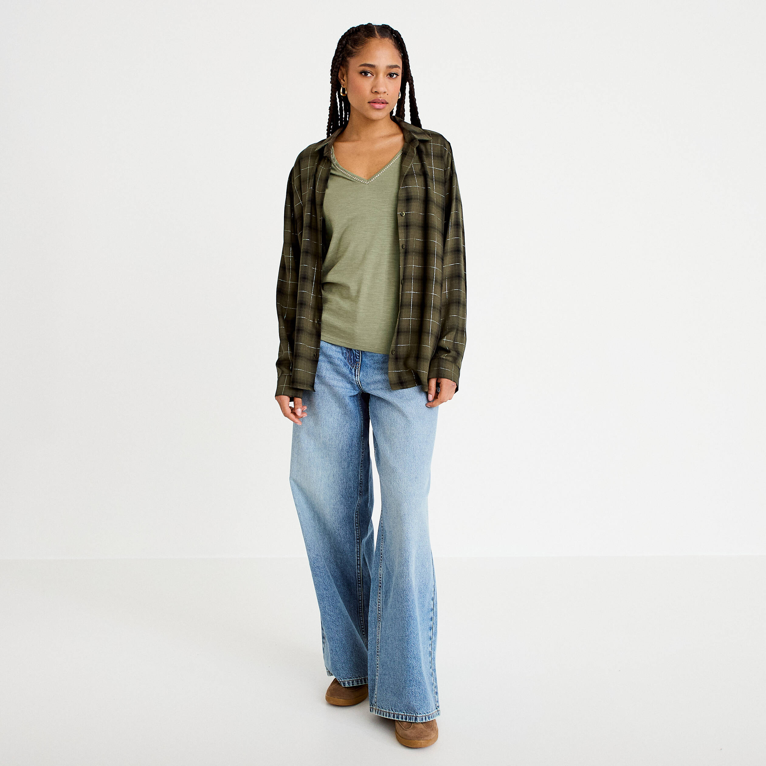 T-shirt manches courtes vert kaki femme