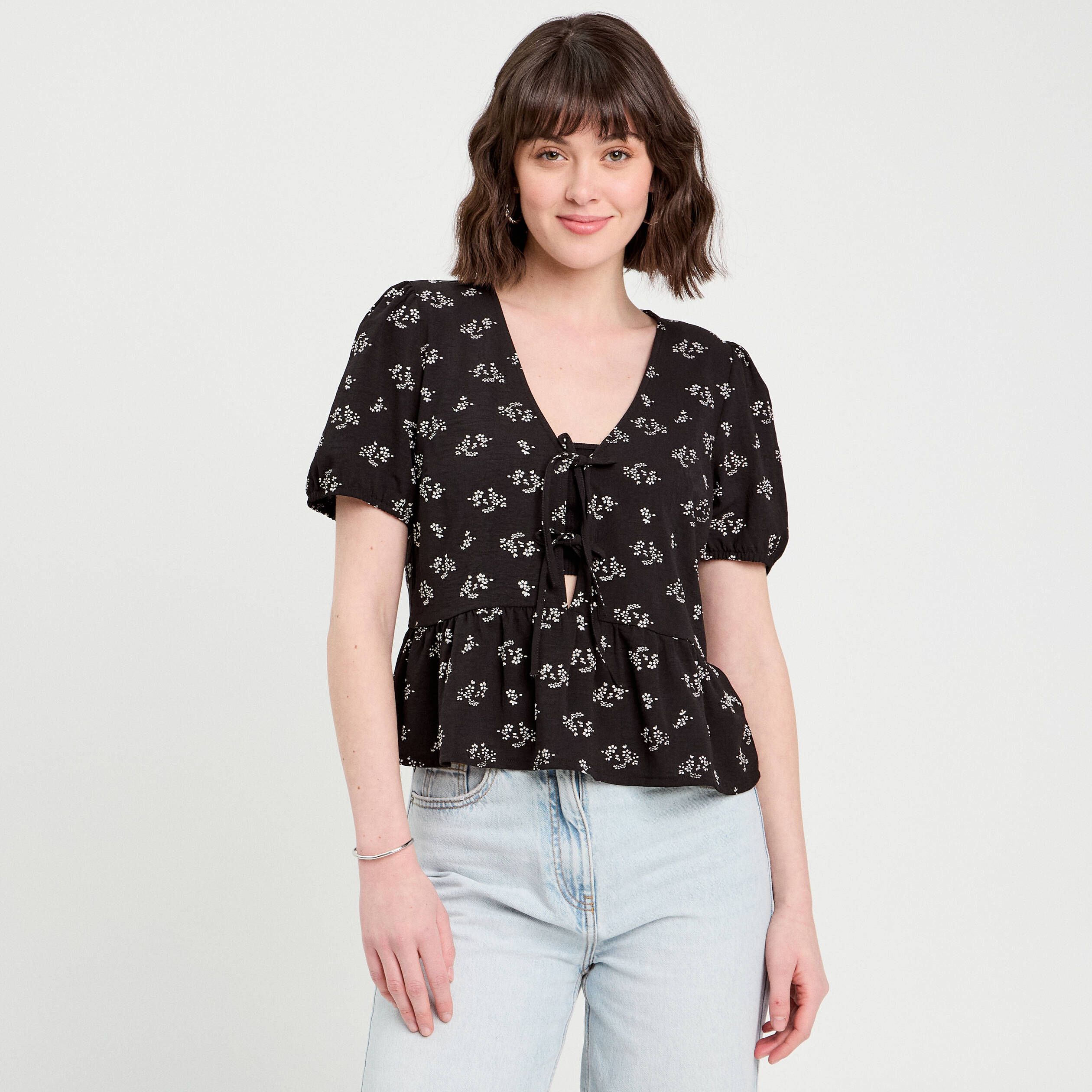 Blouse noeuds devant noir femme
