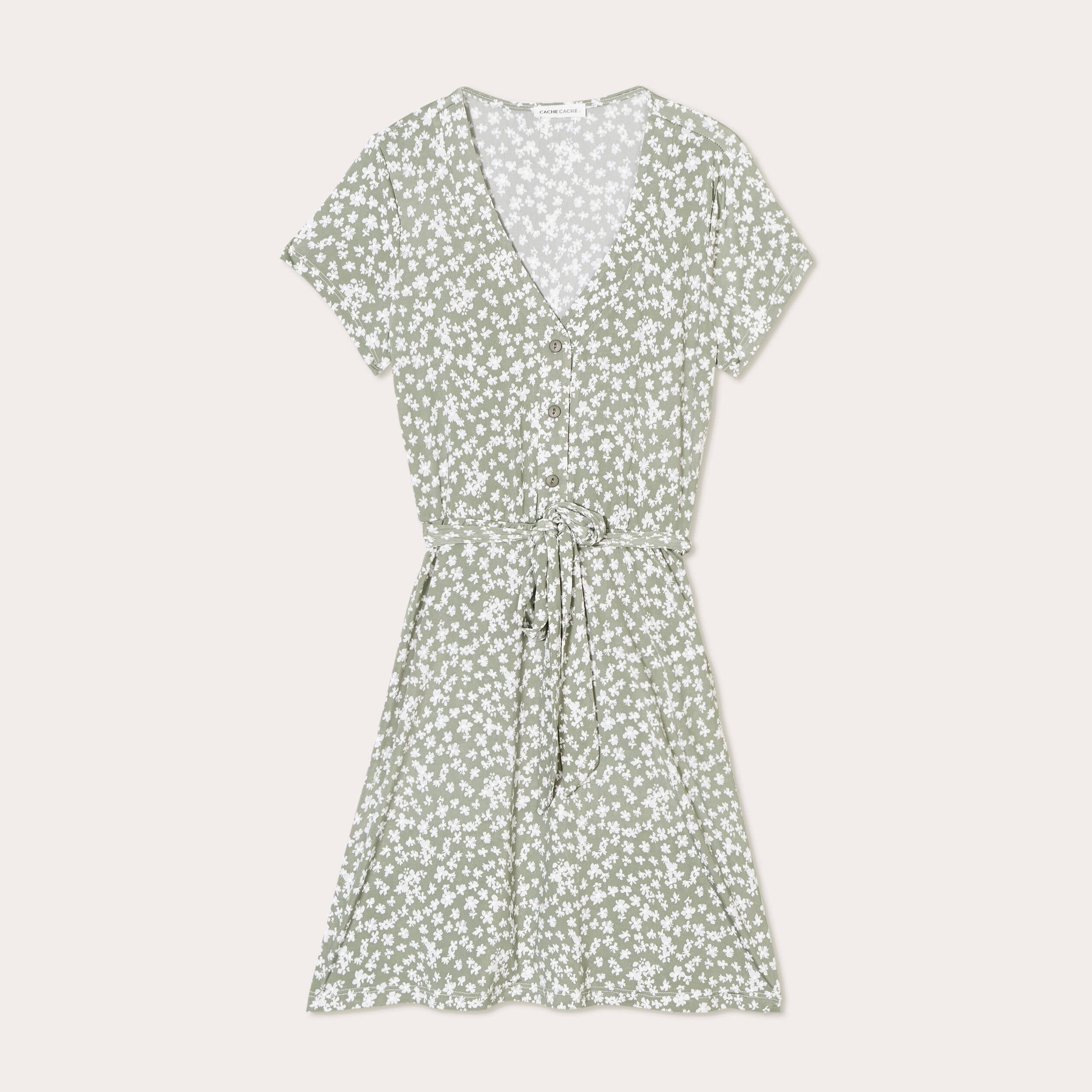 Robe patineuse ceintur&eacute;e vert femme