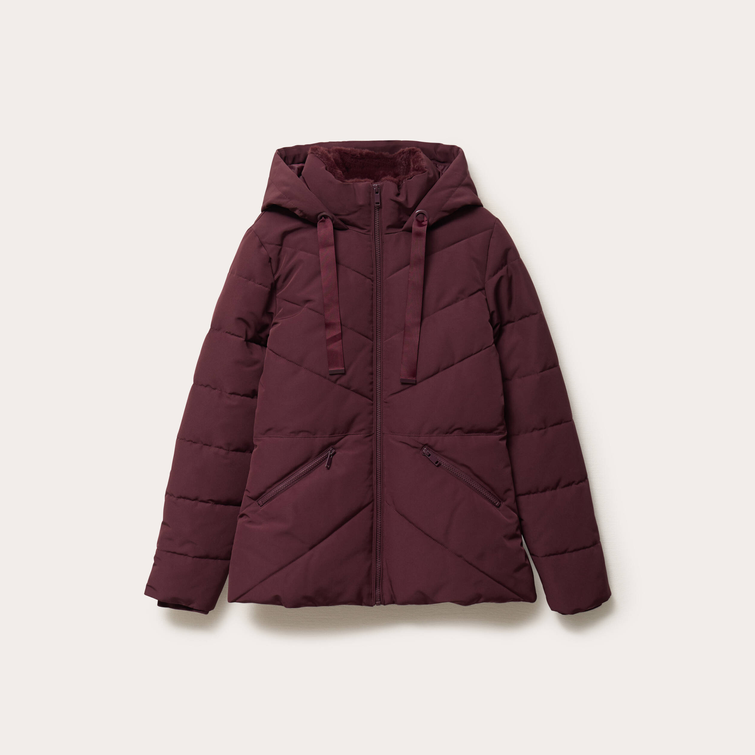 Doudoune cintr&eacute;e &agrave; capuche violet fonc&eacute; femme