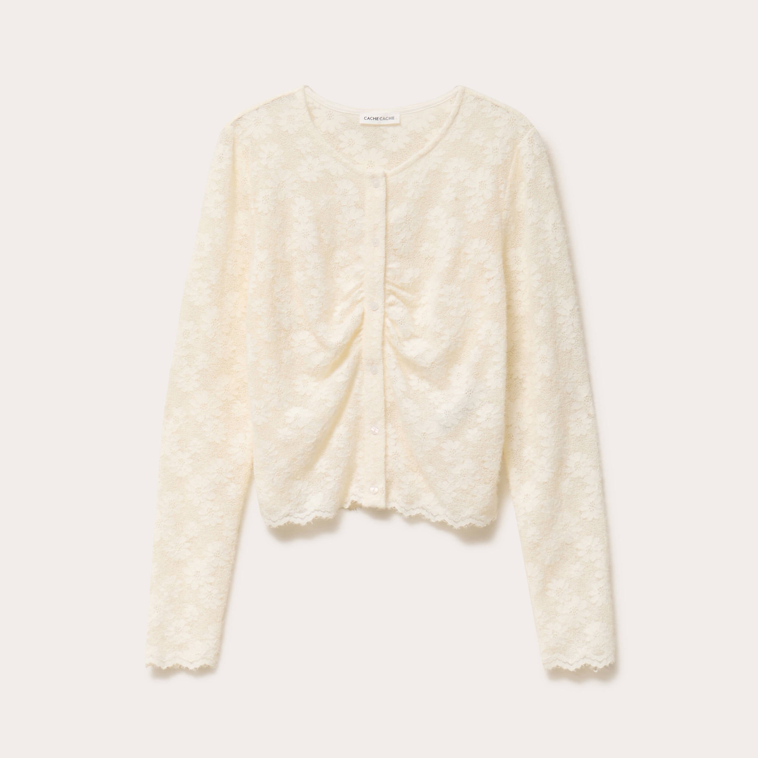 Gilet duveteux dentelle ivoire femme