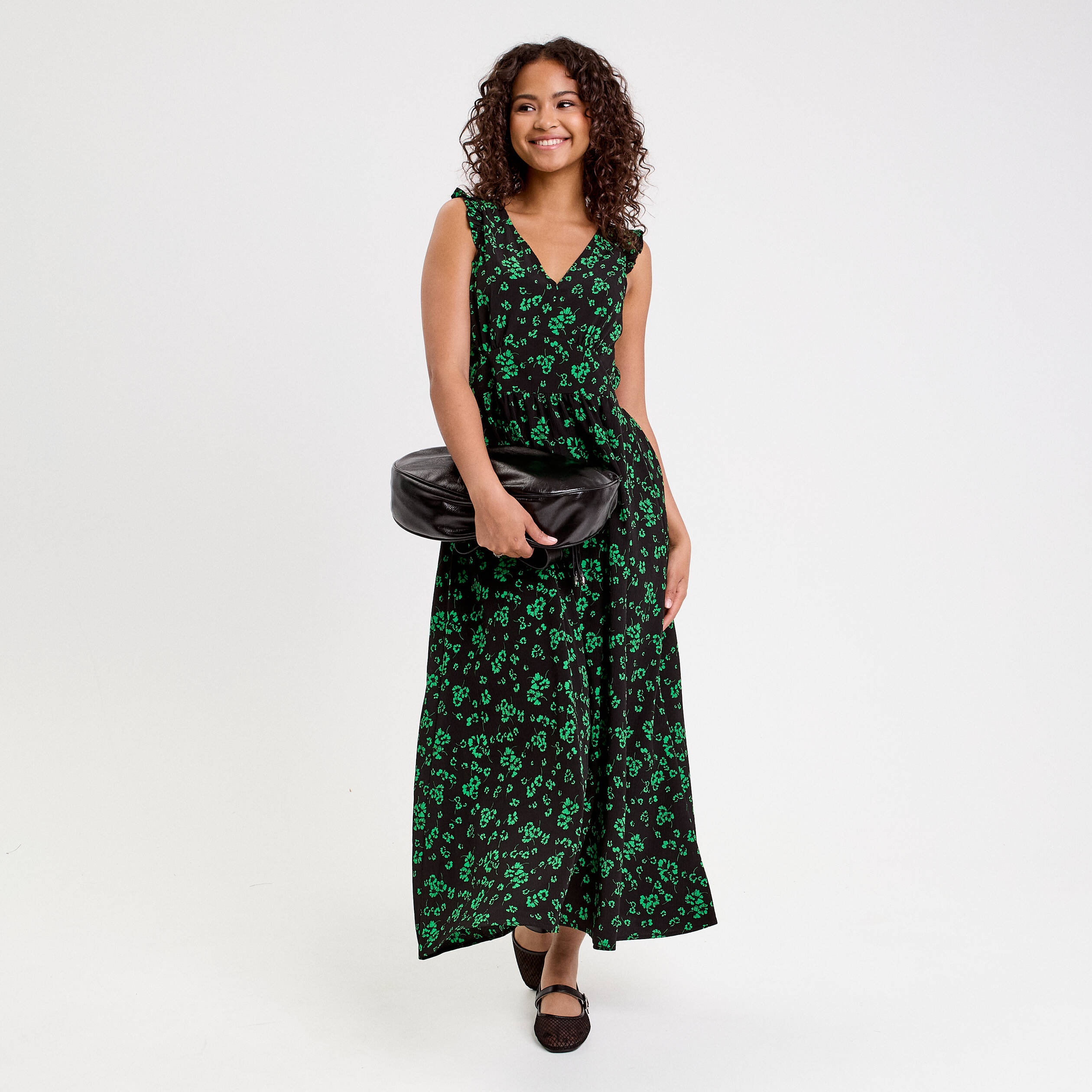 robe longue evasee col v sans manches vert fluo femme Robe longue évasée col v sans manches vert fluo femme