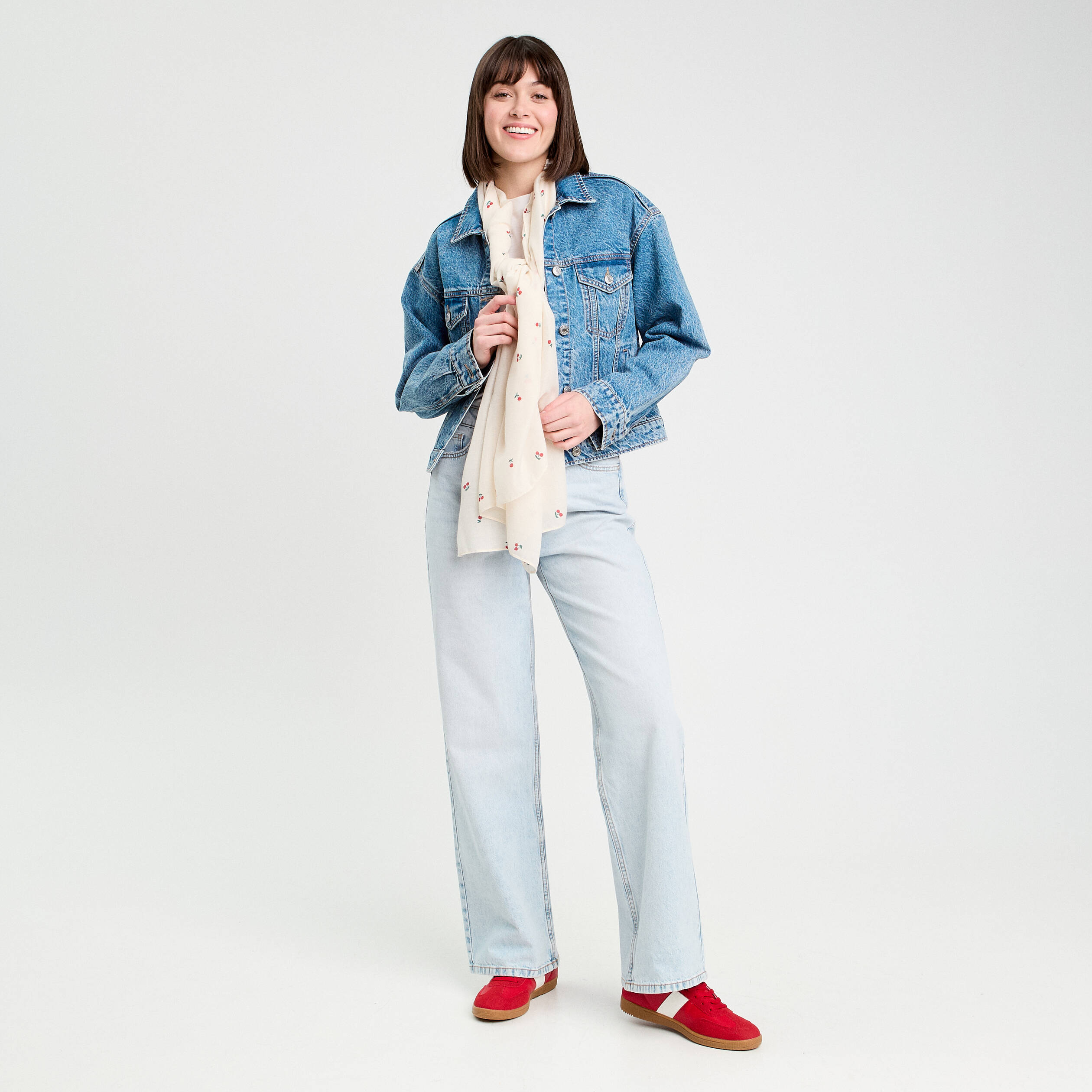 jeans large 5 poches denim bleach femme Jeans large 5 poches denim bleach femme