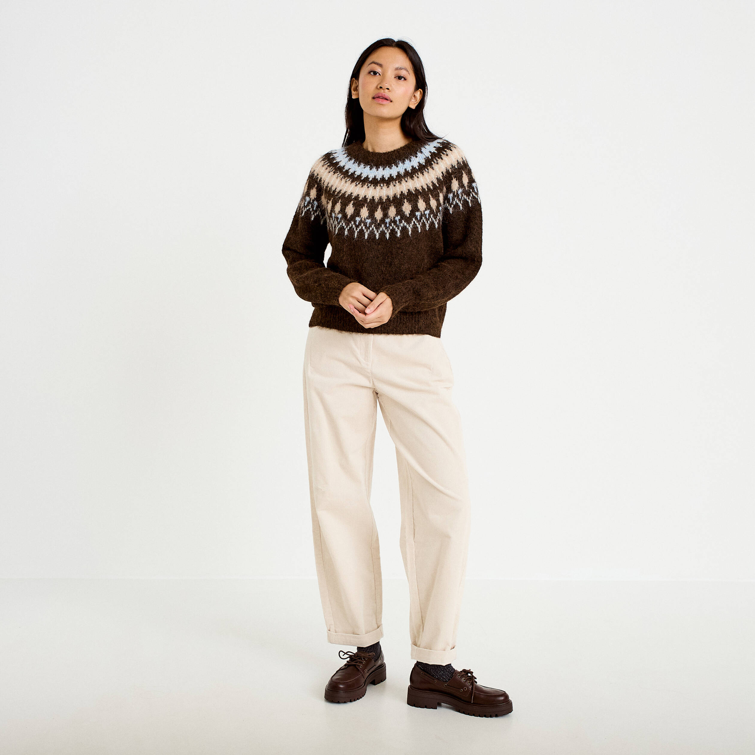 Pantalon barrel ceinture amovible ecru femme