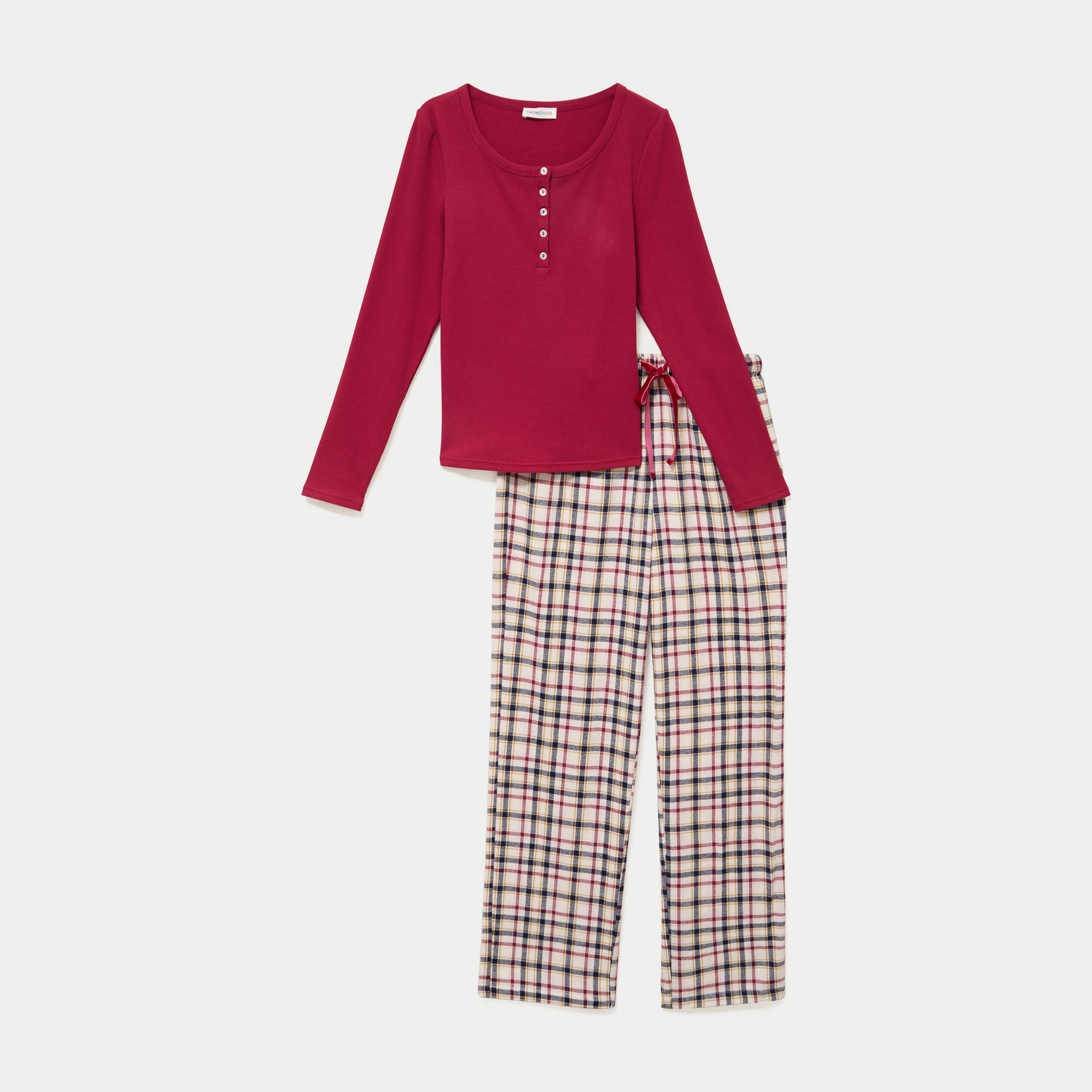 Pyjama manches longues rouge femme