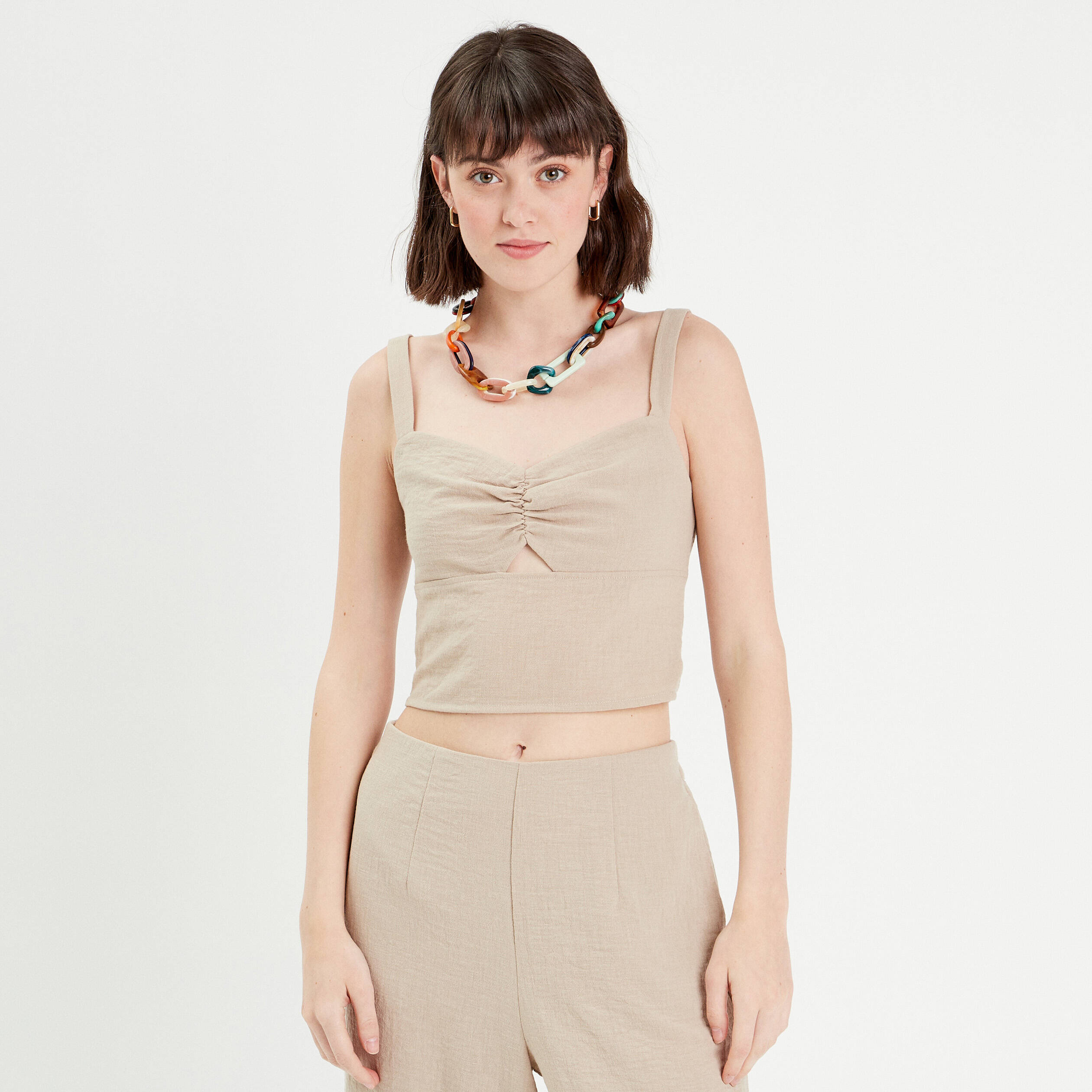 Bustier bretelles fines beige femme