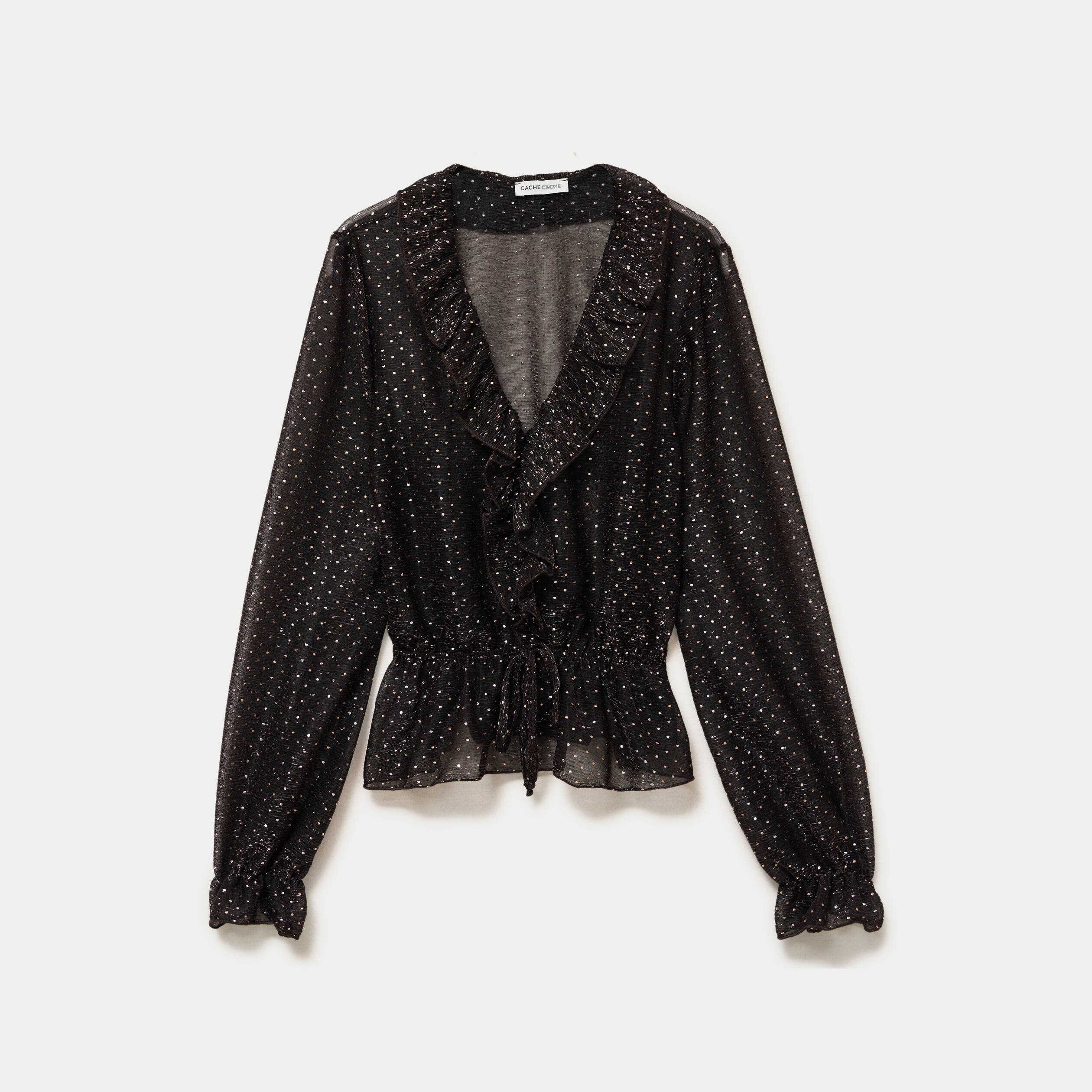 Blouse d&eacute;collet&eacute; manches longues marron fonc&eacute; femme