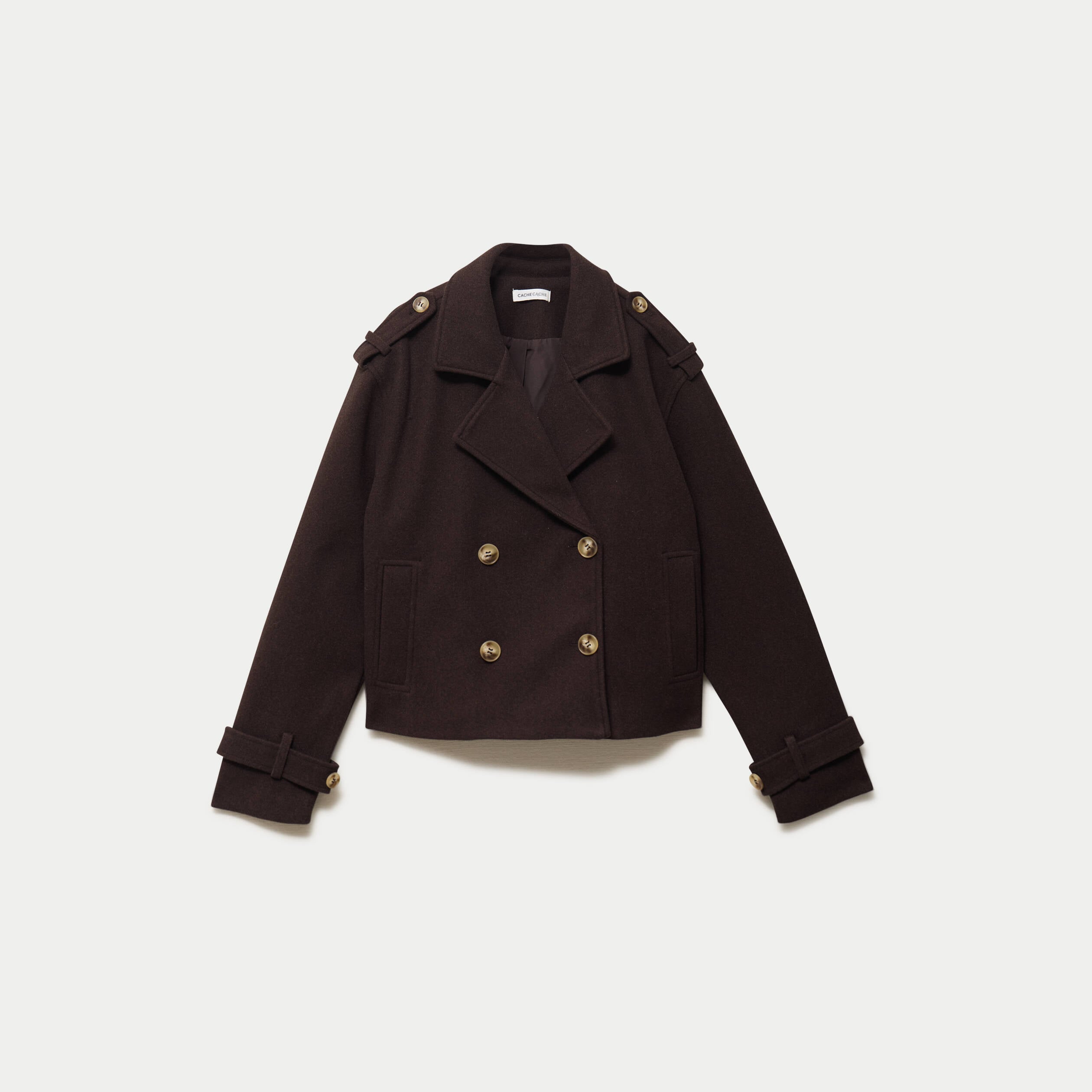 Trench court boutonn&eacute; marron fonc&eacute; femme
