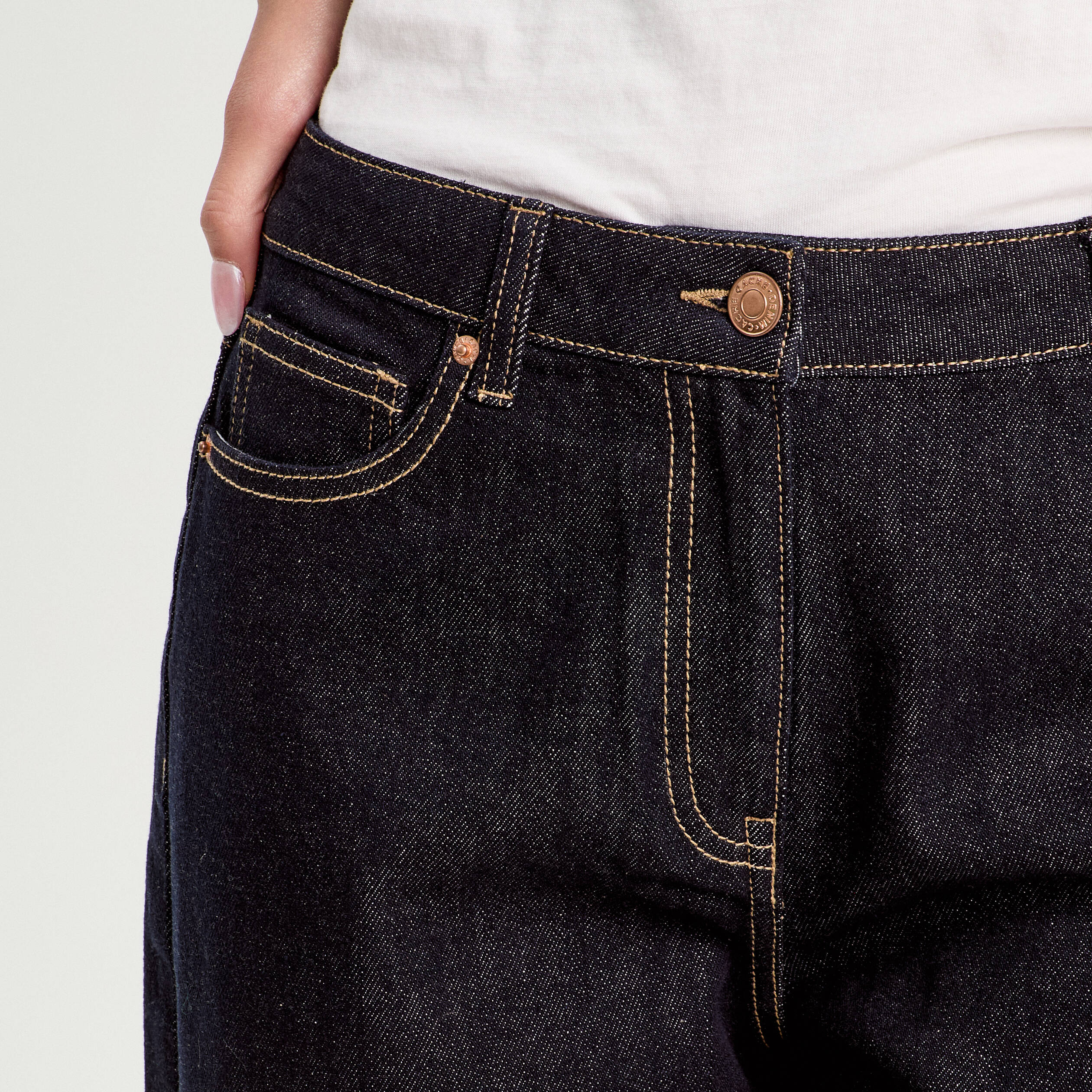 Jean barrel cropped taille standard denim brut femme