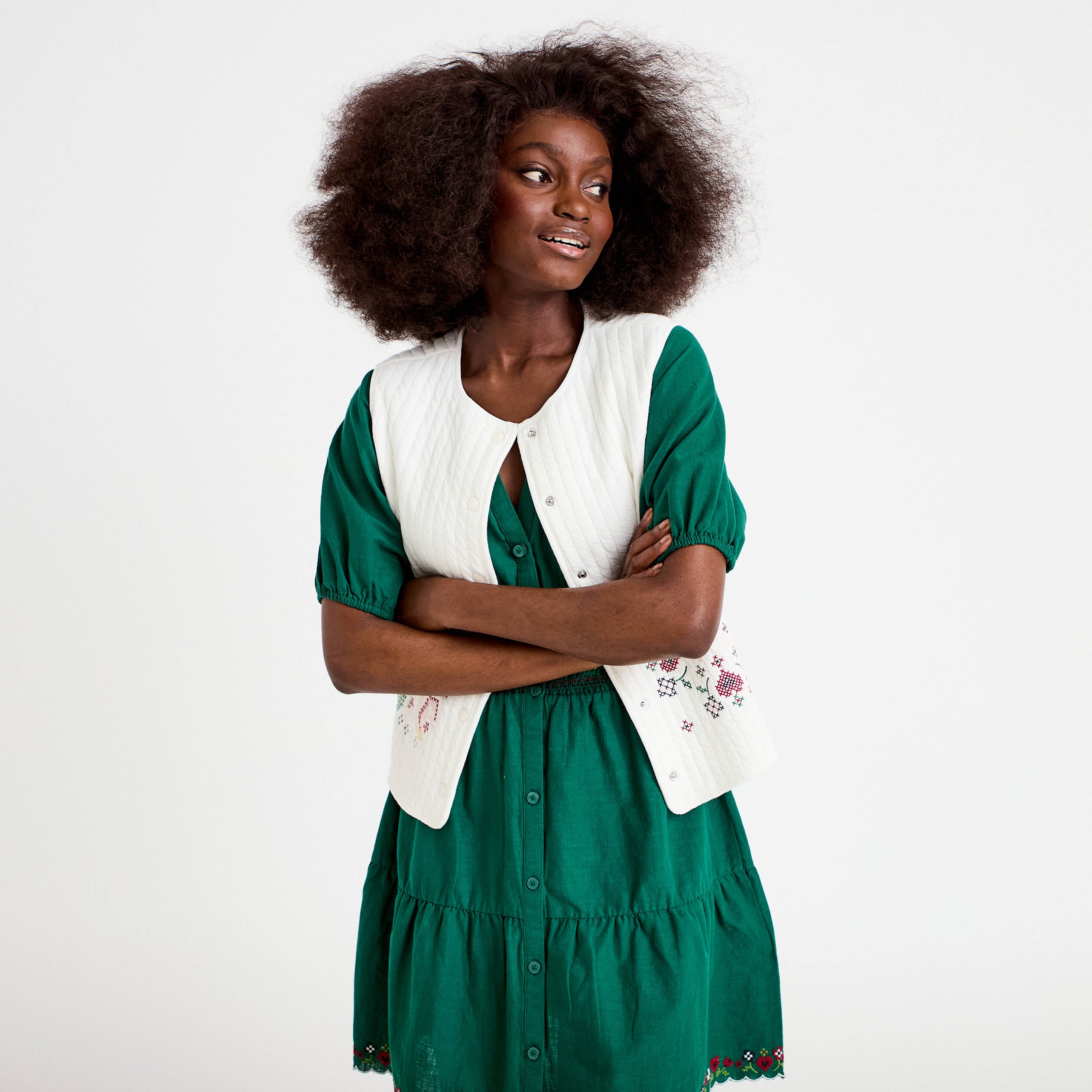 Veste oversize sans manches ecru femme