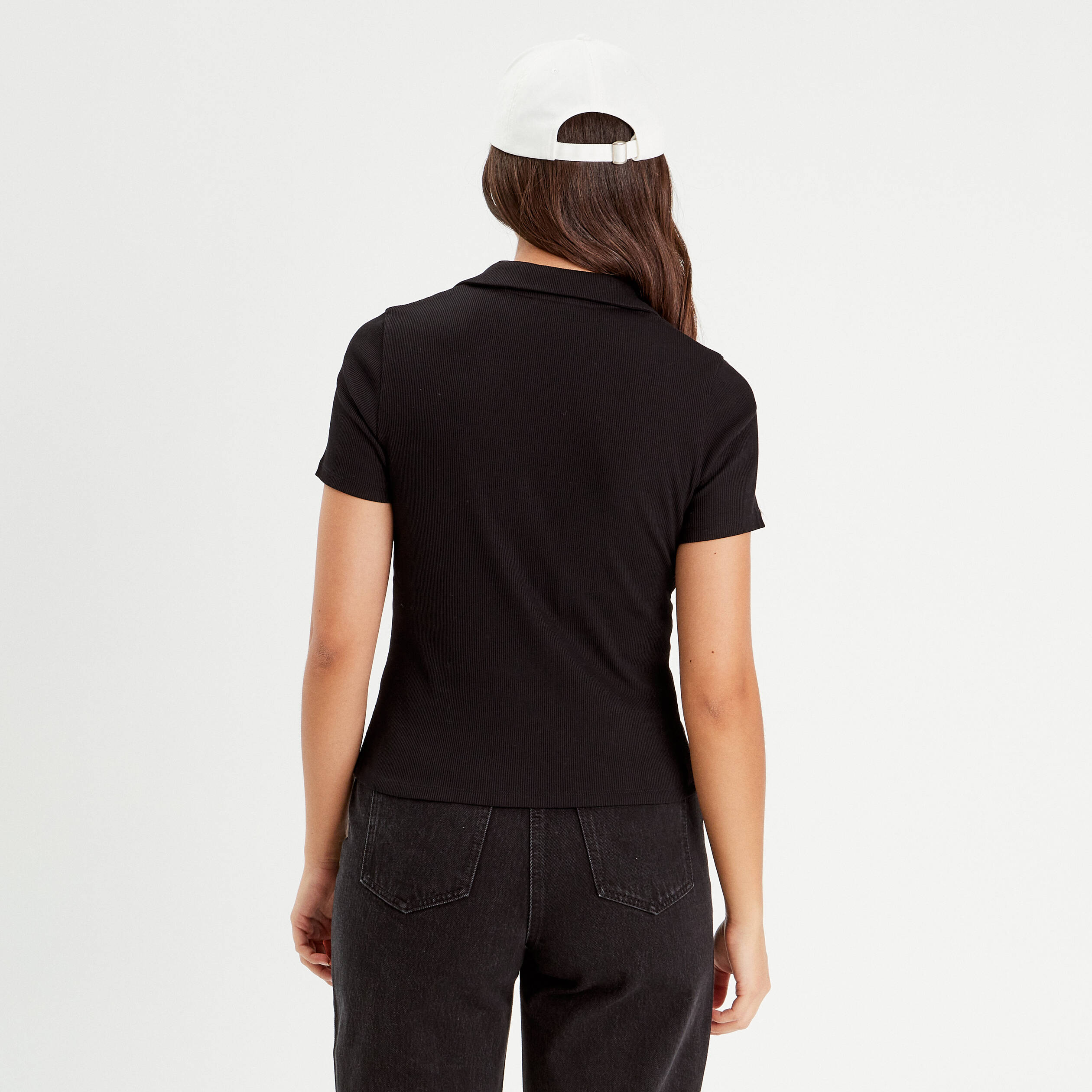 polo manches courtes cotele noir femme Polo manches courtes côtelé noir femme
