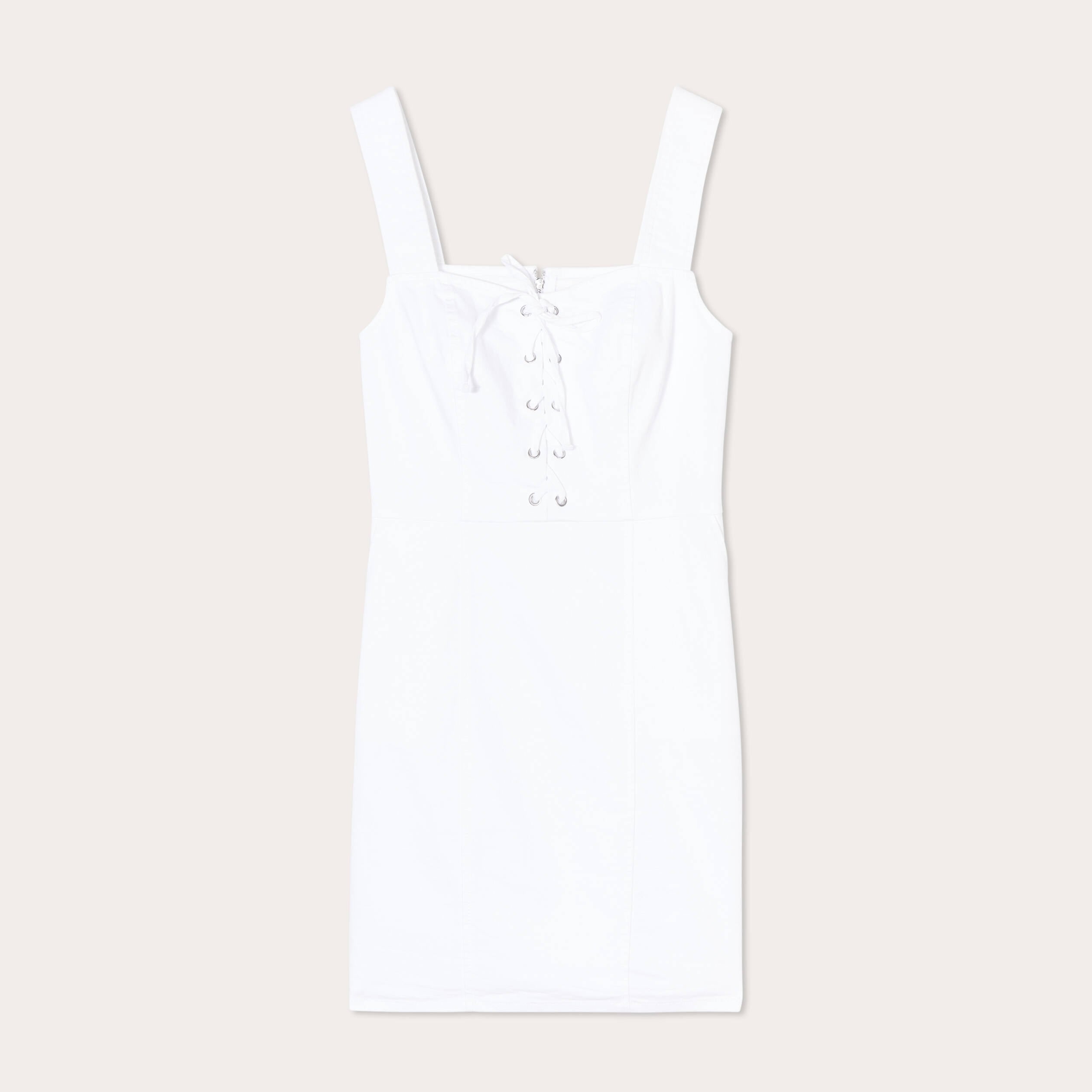 Robe ajust&eacute;e col la&ccedil;age jean ecru femme