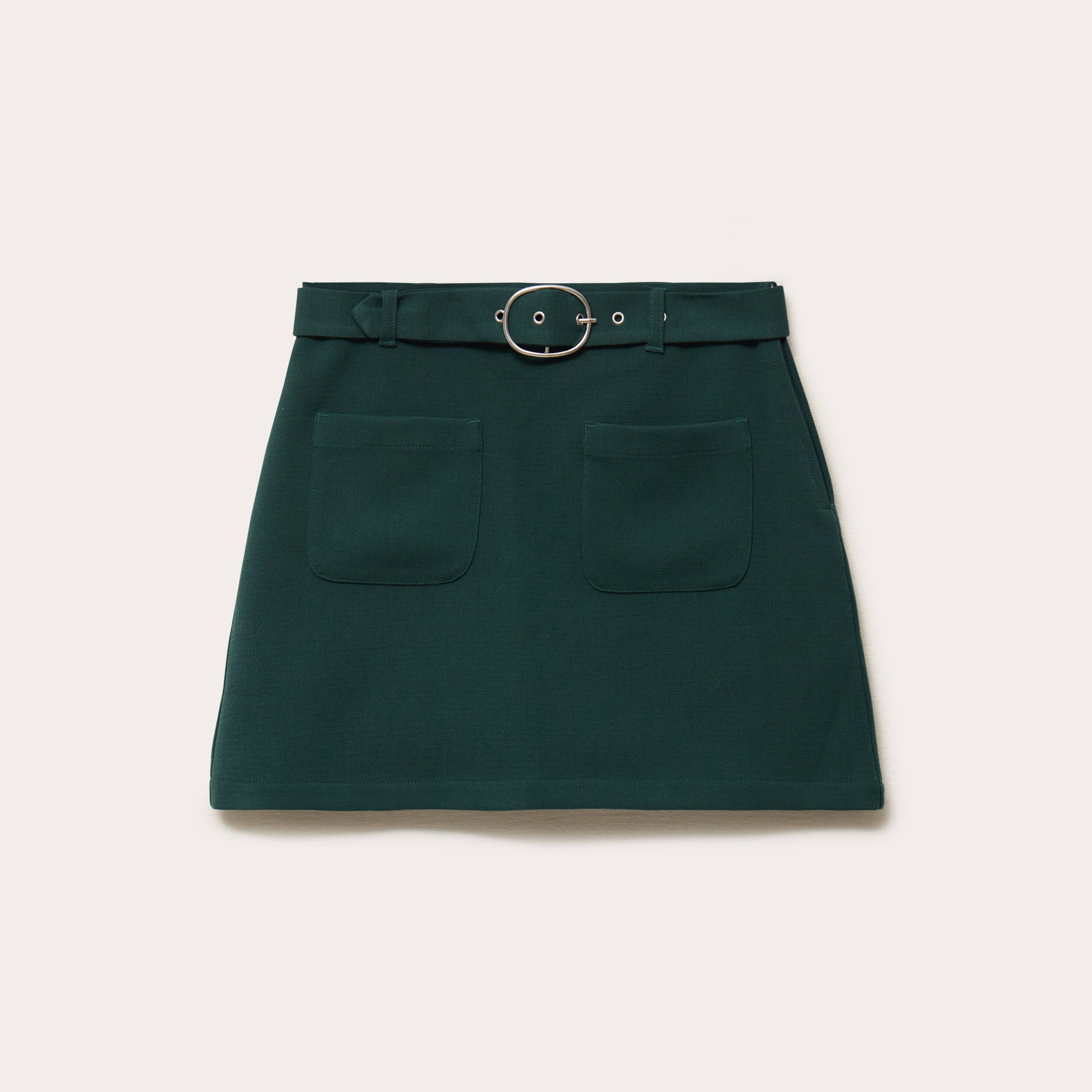 Jupe droite courte taille haute vert fonc&eacute; femme