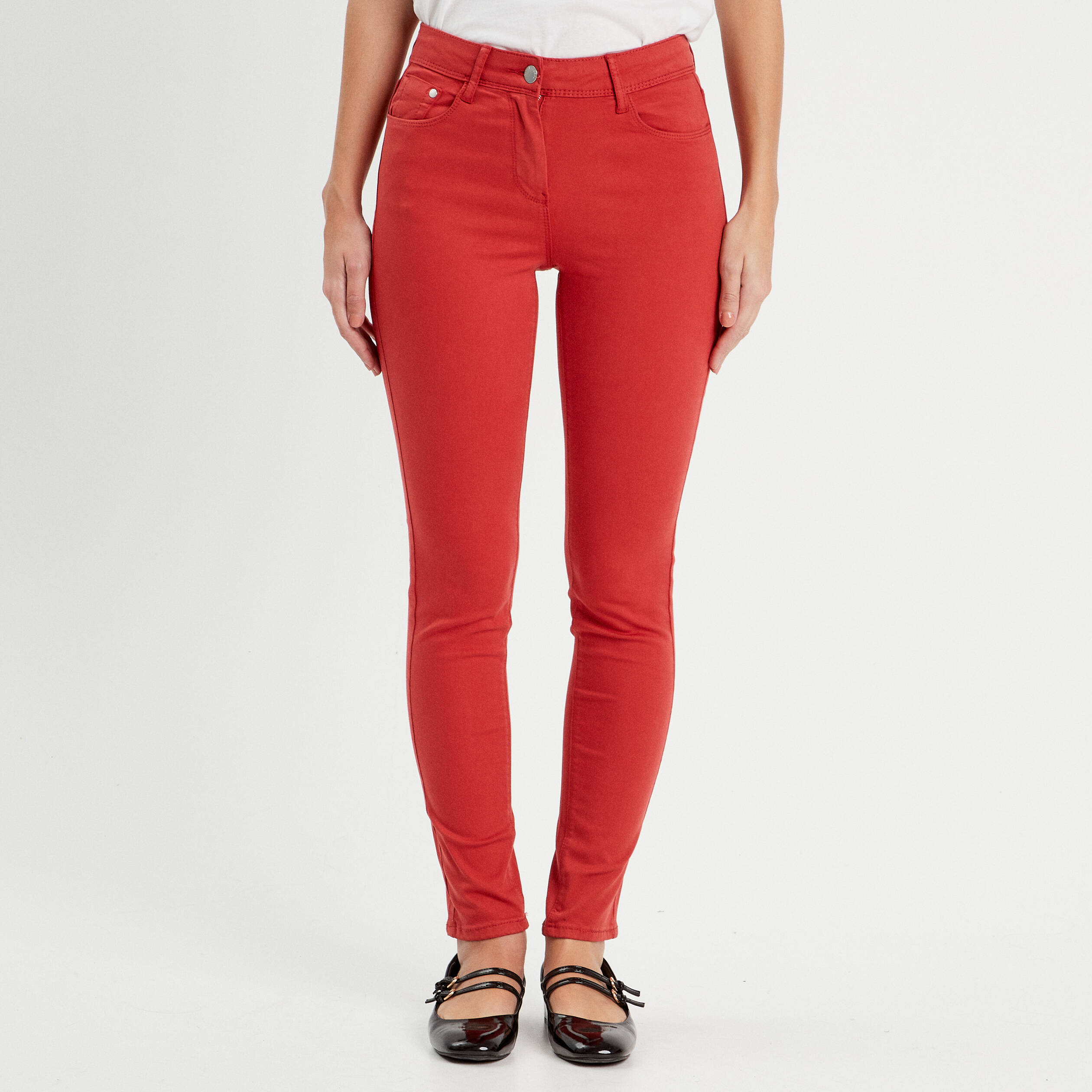Jeans slim 5 poches rouge femme